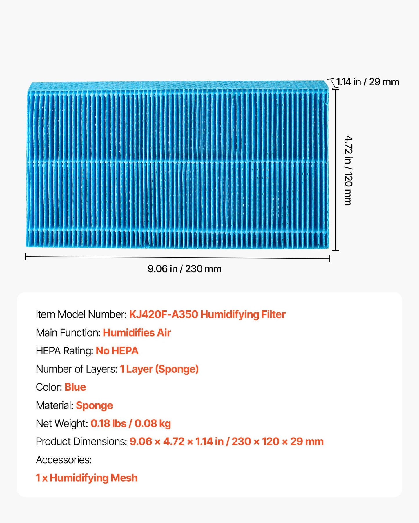 Air Purifier Filter Replacement, Compatible with KJ420F-A35 Filter Accessories with Precision Mesh Screen, Washable & Reusable, Easy to Replace for Indoor Room Office Humidifying, Blue