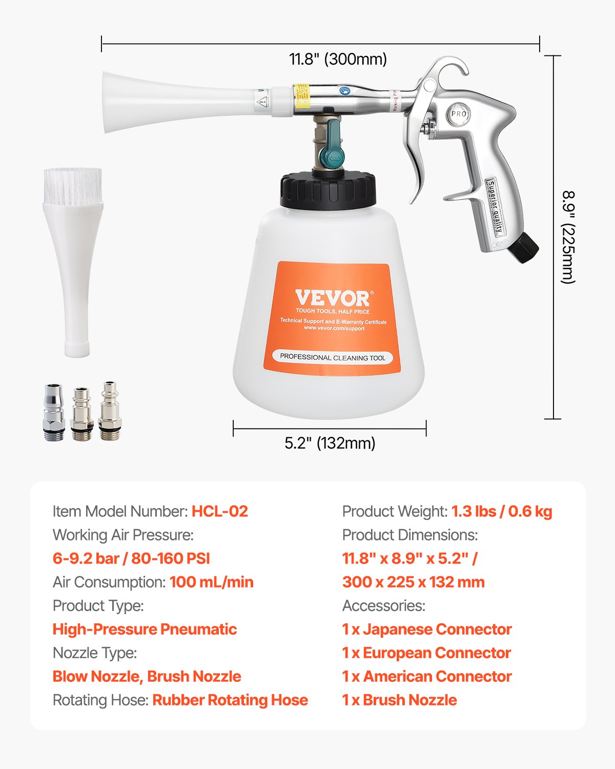 Car Cleaning Gun, 6-9.2 Bar High-Pressure Air Blow Gun with 2 Set Nozzles & 1L Liquid Bottle, Vortex Cleaning Gun, Quickly Blasts Dirt and Dust from Surface, Work with 1/4 NPT Air Compressor