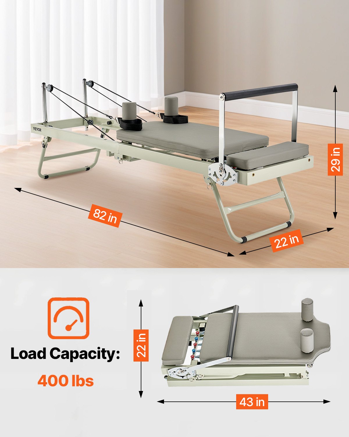 Foldable Pilates Reformer, Pilates Workout Machine for Home Gym Studio Use, Pilates Bed with Dual Resistance- Spring & Cord, Reformer Set for Advanced Users and Beginners, Up to 400 LBS
