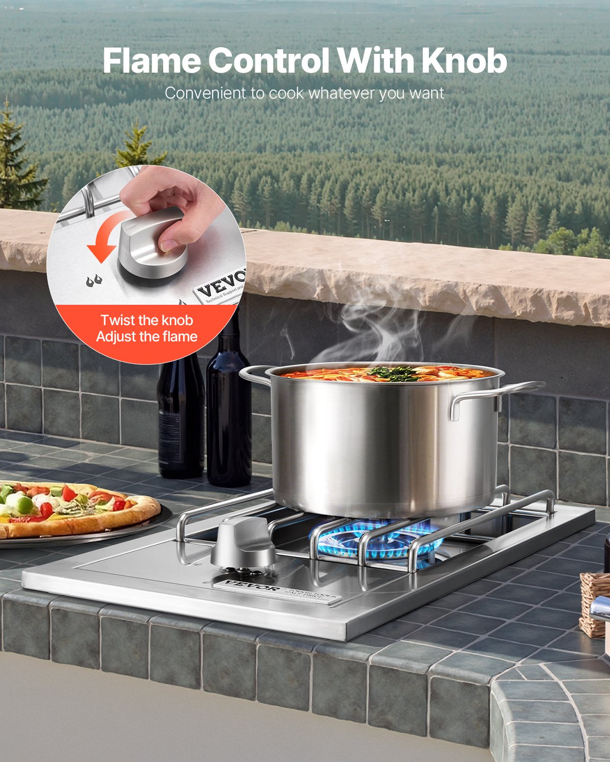 Single Grilling Side Burner, 15,000BTU Liquid Propane Side Burner for Outdoor Kitchen, Convertible to Natural Gas, 304 Stainless Steel Built-in Single Grill Burners for BBQ Grill Island