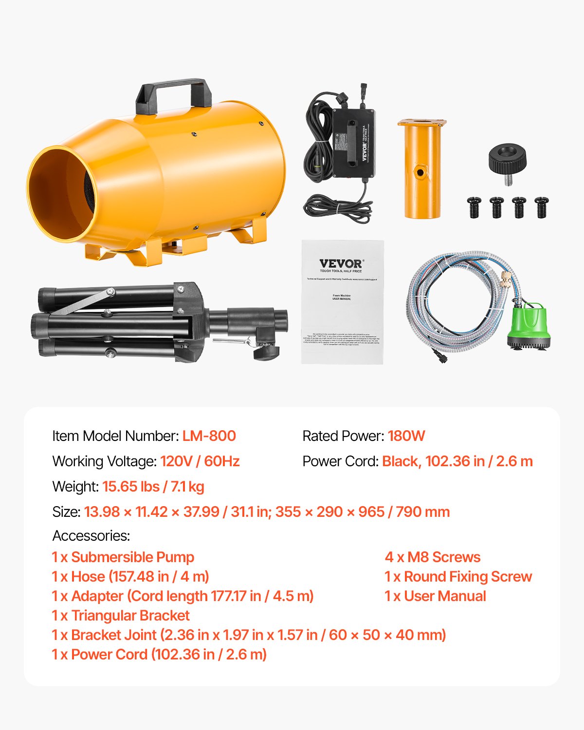 Foam Machine, 180 W Party Foam Cannon, Portable Foam Maker with a Tripod Stand, Foam Party Machine with a Submersible Pump, for Backyard, Pool, Outdoor Events, Birthdays, Celebrations & Party