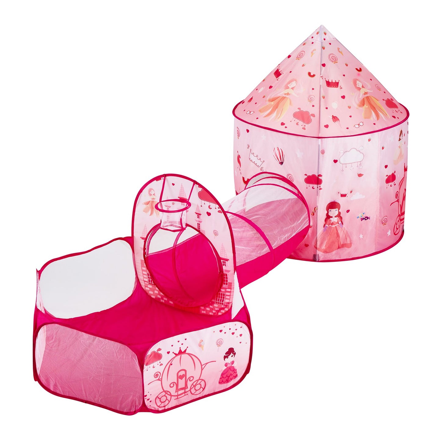 3-in-1-Spielzelt für Kinder mit Tunnel für Mädchen, Prinzen, Jungen, Babys und Kleinkinder, Pop-Up-Spielhaus für drinnen und draußen, mit Tragetasche und Band als Geburtstagsgeschenk, Magenta