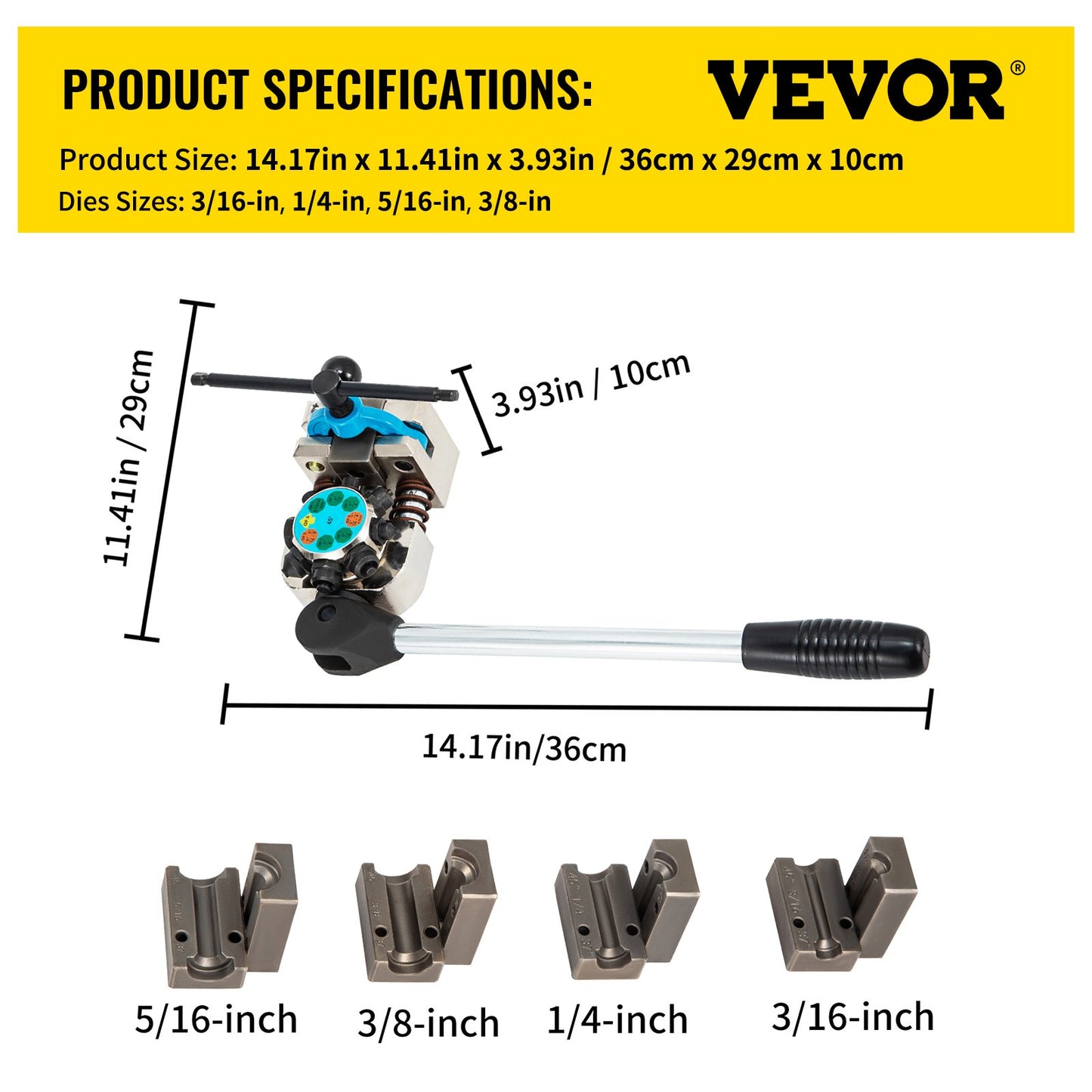 Brake Line Flaring Tool, 45 Degree Single, Double, and Bubble Flares for 3/16\", 1/4\", 5/16\" and 3/8\" Tube Size, Suitable for Soft Metal of Copper Lines