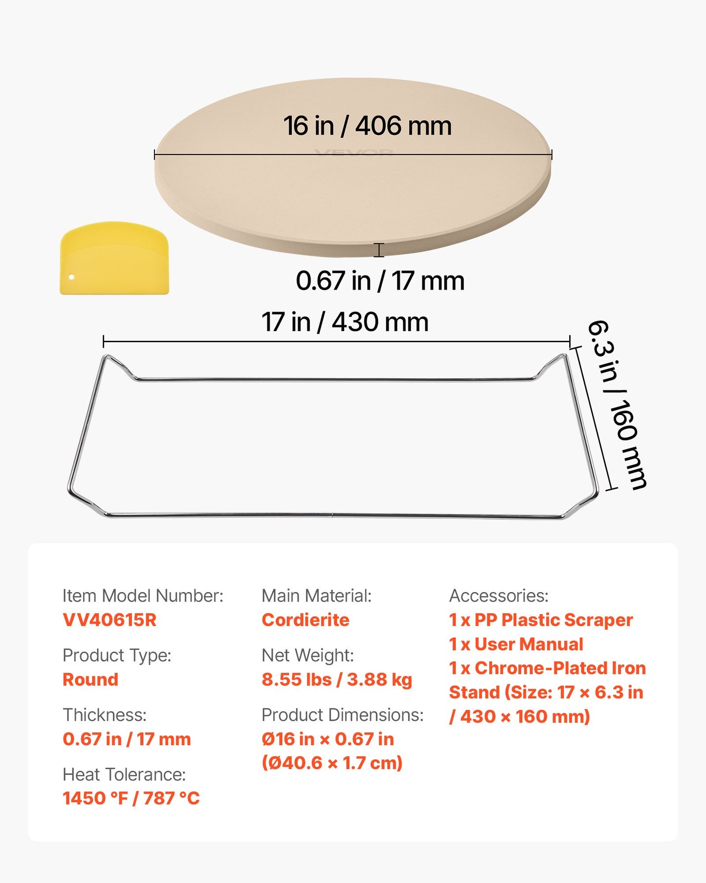 Pizza Stone, 16 in Round Pizza Stone, 0.67" Thick Extra Large Baking-Stone with Rack Stand, 1450℉ Heat-Resistant Cooking Stones, for Kitchen Oven, Baking Pizzas, BBQ Grill