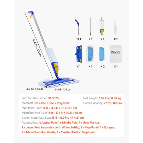 Sprühmopp, nachfüllbarer Wassertank, waschbares Mikrofaserpad für Holzböden | EU