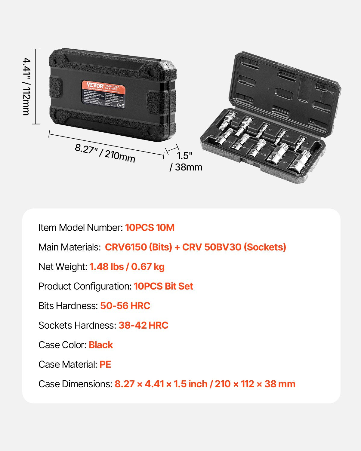 XZN Triple Square Spline Bit Socket Set, 10-Piece M4 - M18, Premium Cr-V Steel, 1/4 in, 3/8 in, and 1/2 in Drives, with Enhanced Storage Case, Triple Square Socket Set for Hand Use, Automotive