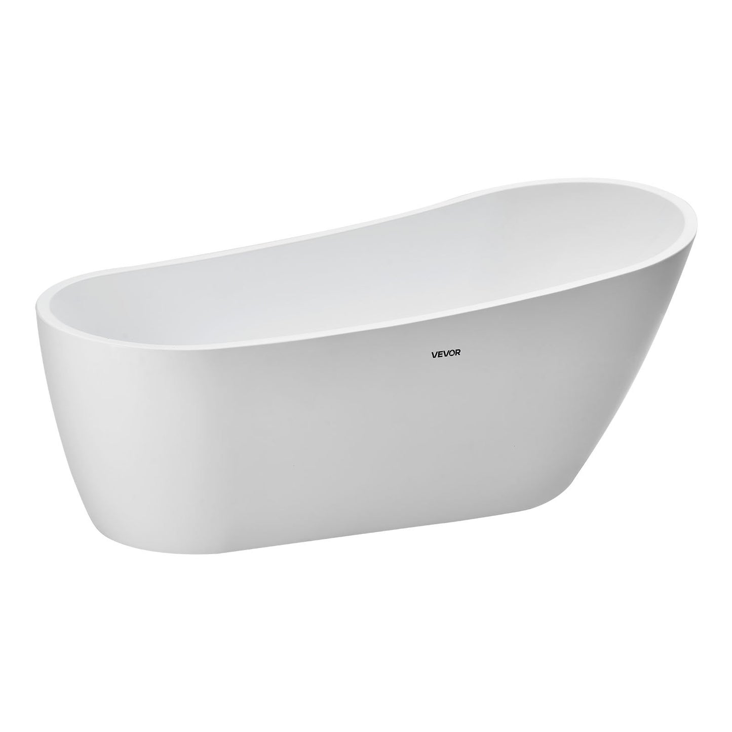 Acrylic Freestanding Bathtub, 67 Inch Contemporary Soaking White Tub with Brushed Nickel Overflow and Drain, Elegant Oval Shape Stand Alone Soaker Bathtub for Modern Bathroom or Remodel Project