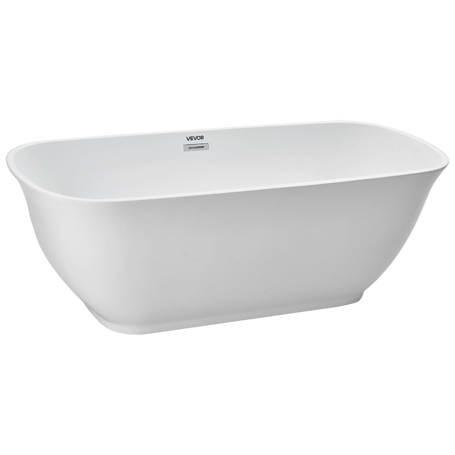 Acrylic Freestanding Bathtub, 67 Inch Contemporary Soaking White Tub with Polished Chrome Overflow and Drain, Elegant Oval Shape Stand Alone Soaker Tub for Modern Bathroom or Remodel Projects