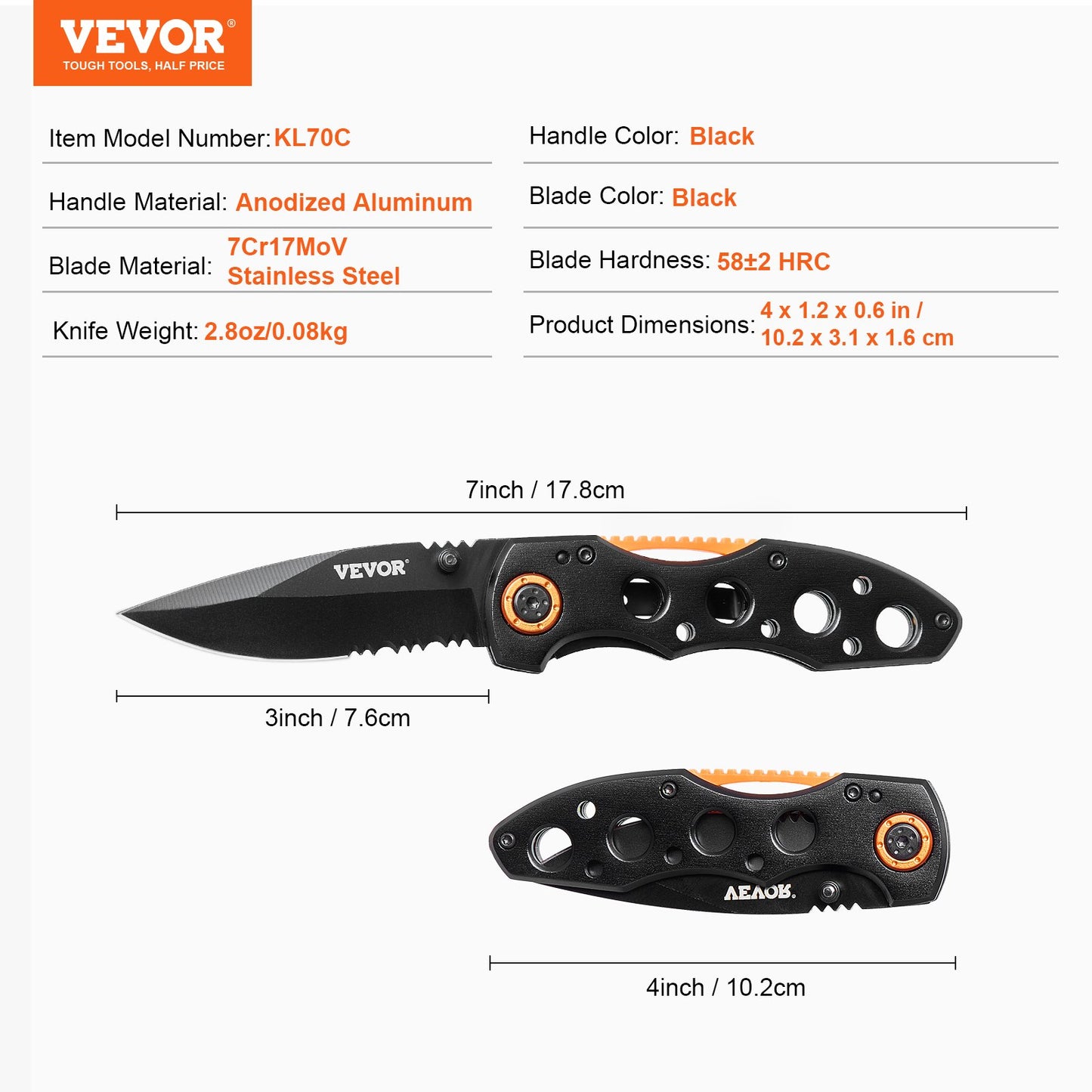 Folding Pocket Knife, 3 in/7.6 cm 7Cr17Mov Blade, Aluminum Handle Small EDC Knife with Pocket Clip, Sharp Camping Survival Hiking Knife, 2.8 oz/0.08 kg Easy to Carry for Men Women Self Defense