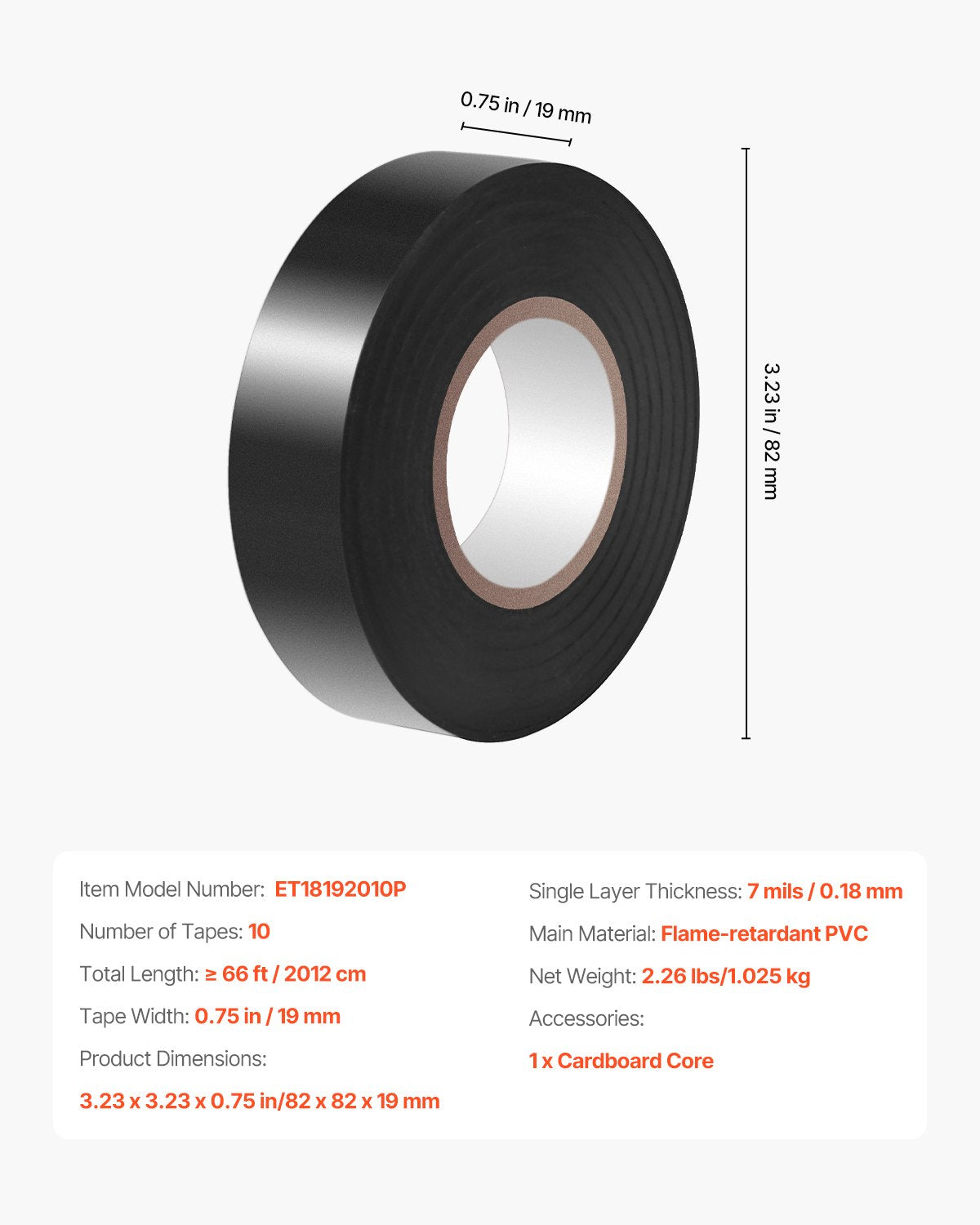 600V Electrical Tape, 10 Rolls, 3/4 in x 66 ft General Purpose PVC Insulating Wire, 0℉ to 221℉ Flame Retardant, Waterproof, Secure Adhesion, Weather Resistance, for Electrical Equipment, Black