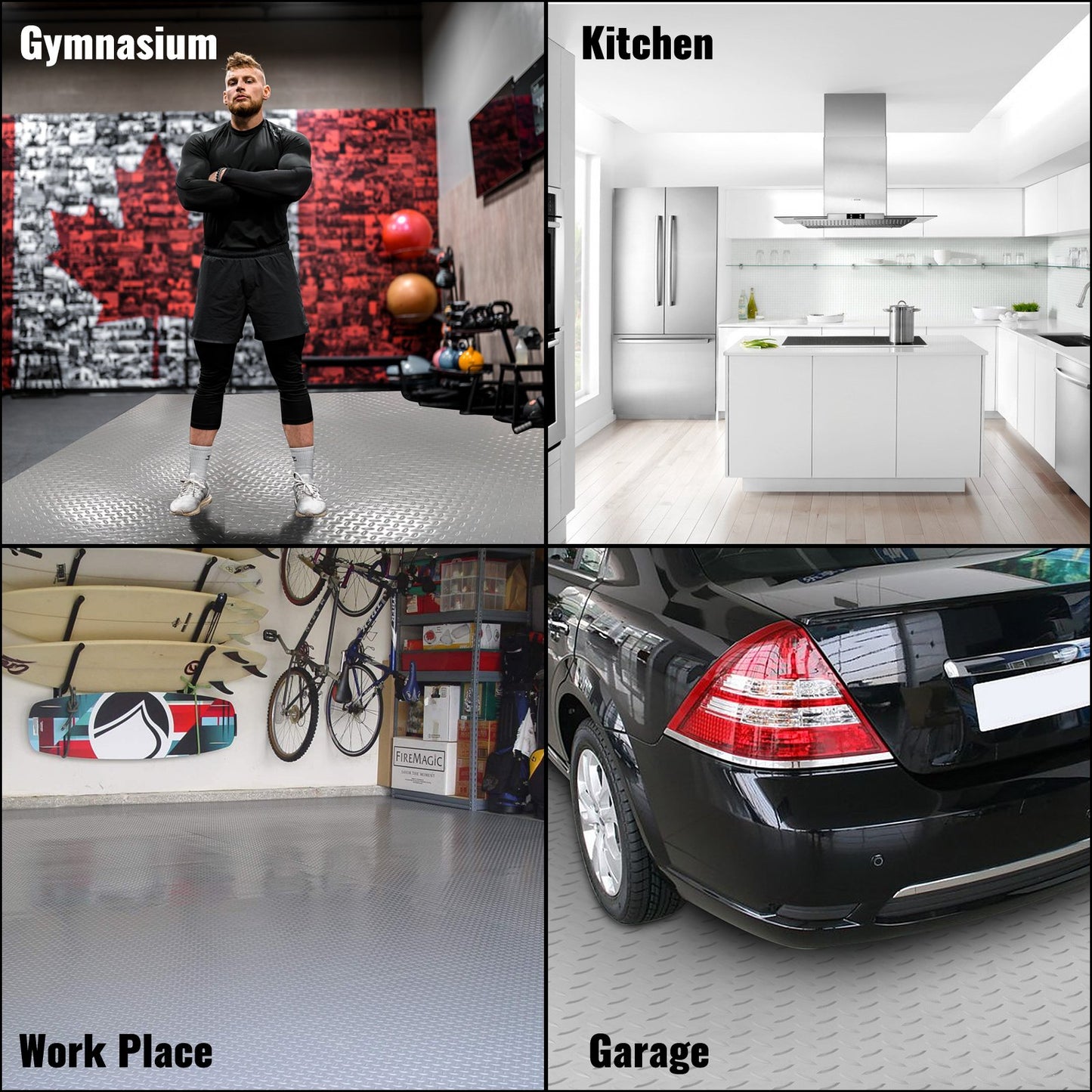 Garage Floor Mat 4.9x13ft Vinyl Garage Flooring Roll Anti-Slide Diamond Texture Silver Garage Mats for Under Car 63.7sqft Covering Space DIY PVC Garage Floor Mat for Gyms Boats Car Trailer
