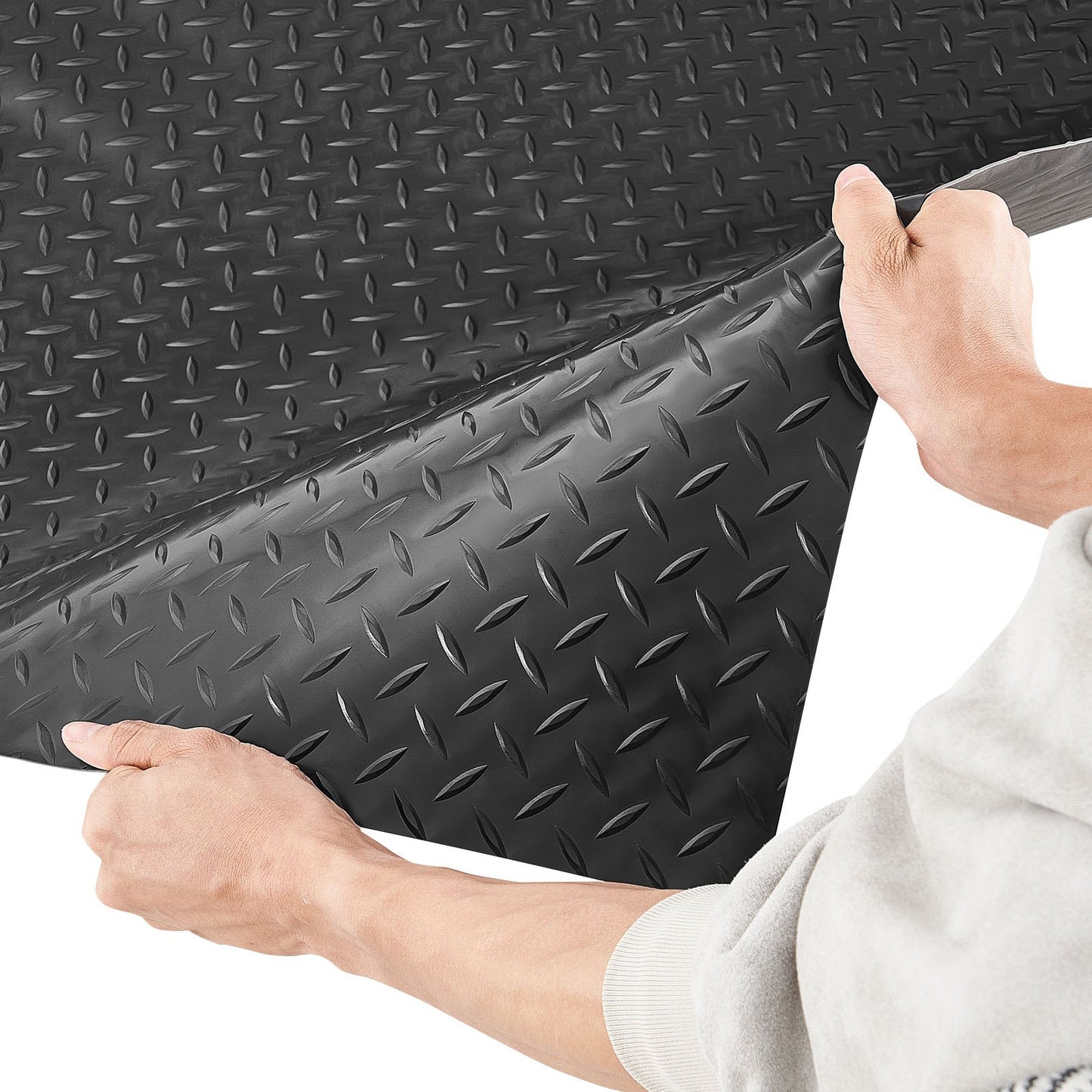 Garage Floor Roll, 7.5 x 20 ft Garage Flooring Mat, 2.2 mm Thickened PVC Diamond Plate Floor Protector Mat with Double-sided Tape, Non-Slip, Easy to Clean for Warehouse, Gyms, Trailer, Black