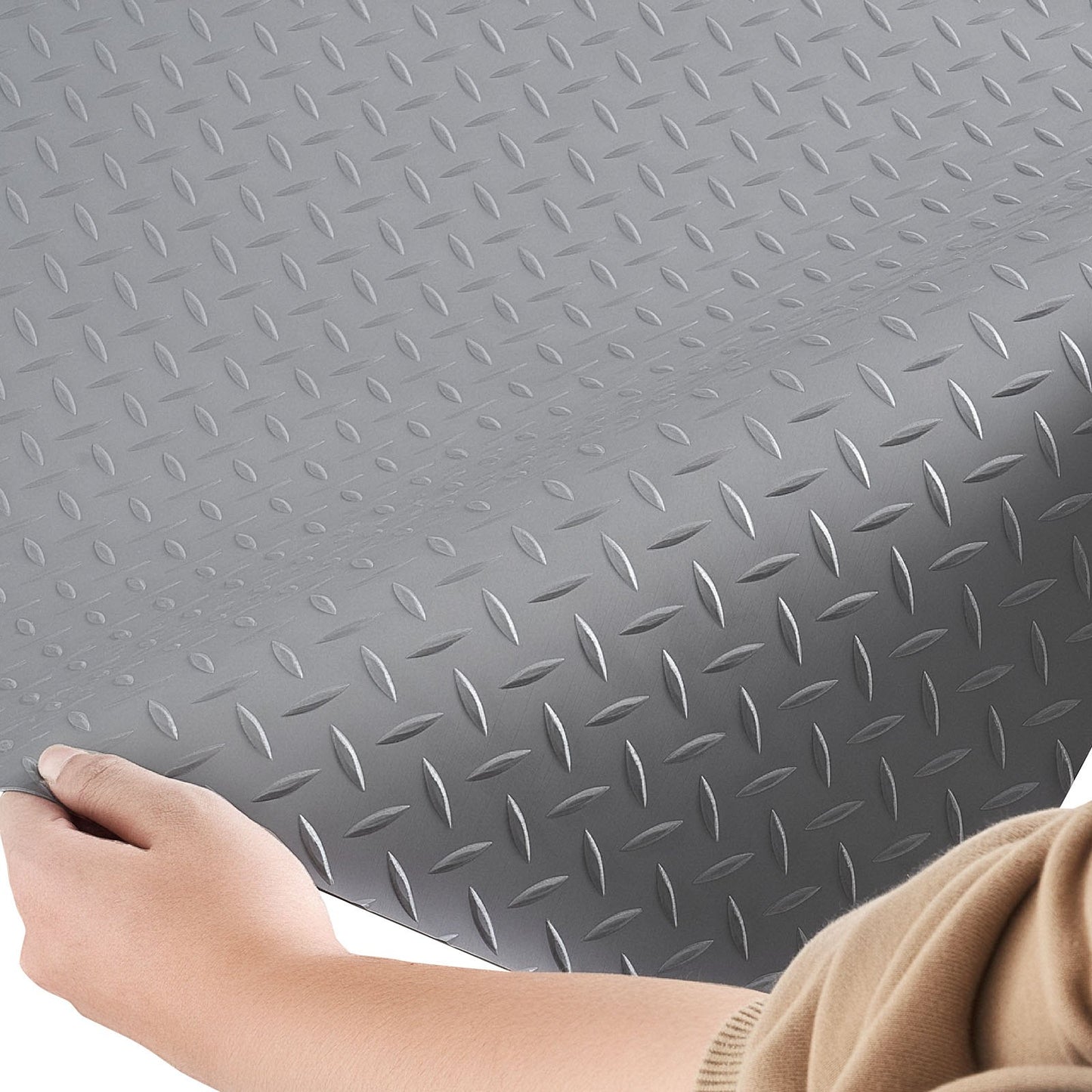 Garage Floor Roll, 7.5 x 20 ft Garage Flooring Mat, 2.2 mm Thickened PVC Diamond Plate Floor Protector Mat with Double-sided Tape, Non-Slip, Easy to Clean for Warehouse, Gyms,Silver Gray