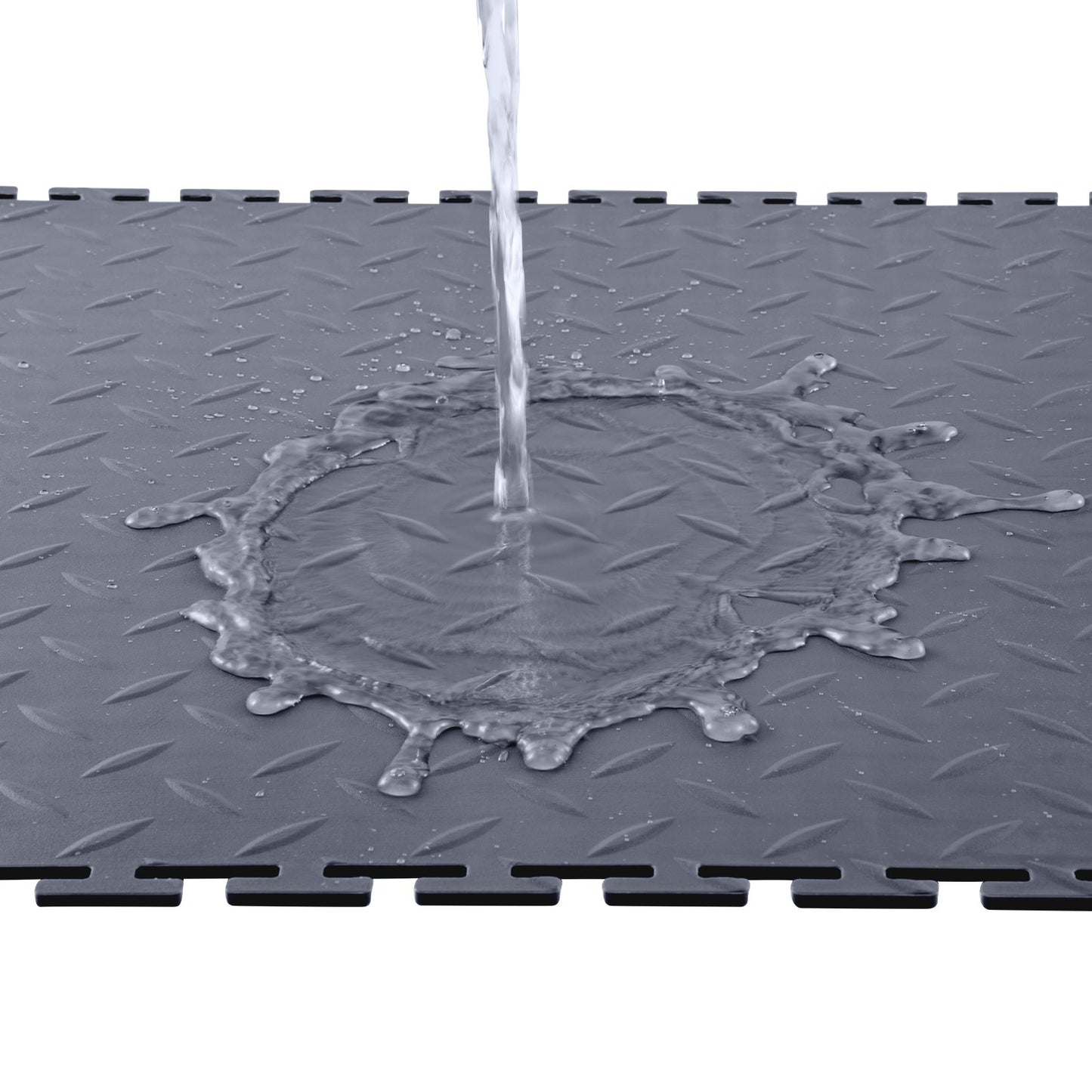 Garage Floor Tiles Interlocking, 8 Pack 20.2 x 20.2 x 0.2 in Interlocking Modular Garage Flooring Tiles, Diamond Plate Slip-Resistant PVC Mats for Workshop,Warehouse,Tool Room, Graphite Gray