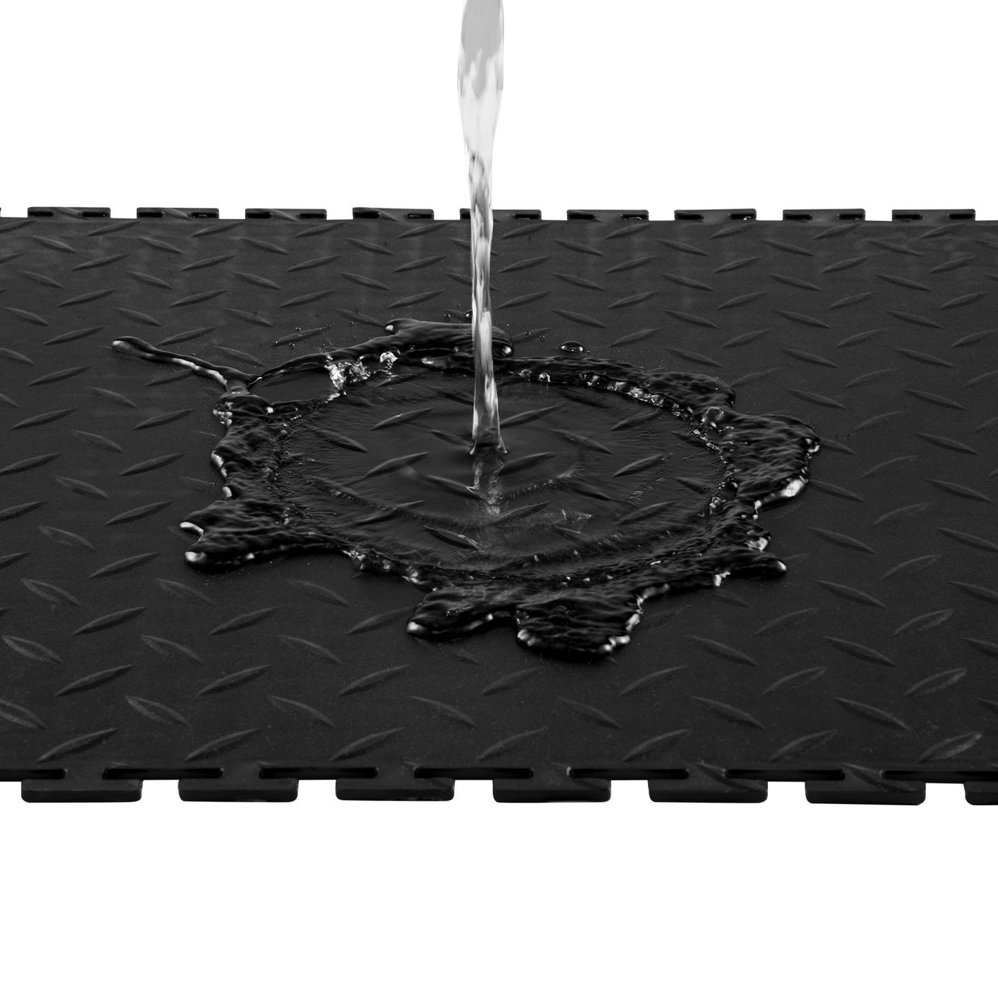 Garage Floor Tiles Interlocking, 8 Pack 20.2 x 20.2 x 0.2 in Interlocking Modular Garage Flooring Tiles, Diamond Plate Slip-Resistant PVC Mats for Workshop,Warehouse,Tool Room, Black