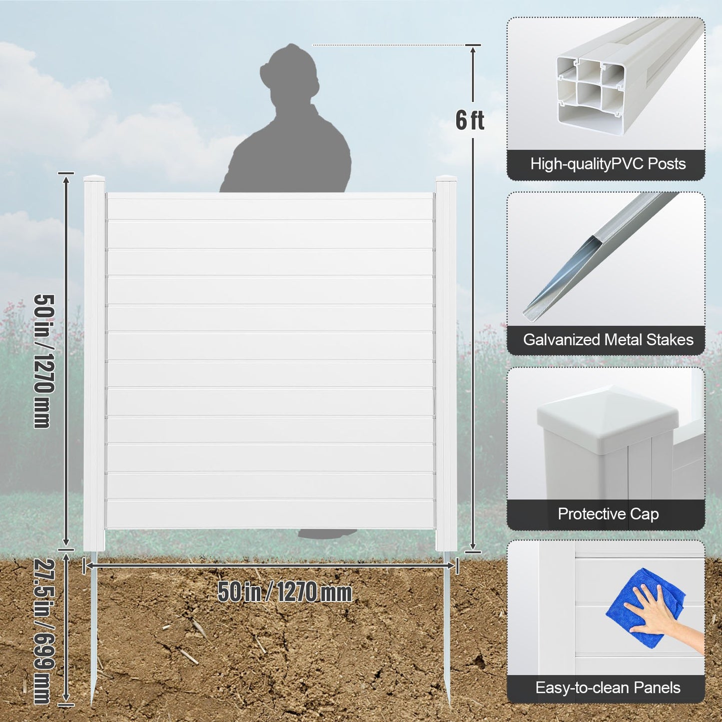 Outdoor Privacy Screens, 50" W x 50" H Air Conditioner Fence, Pool Equipment Enclosure, Horizontal Vinyl Privacy Fence, Perfect to Enclose Trash Can and A/C Units (2-Panel)