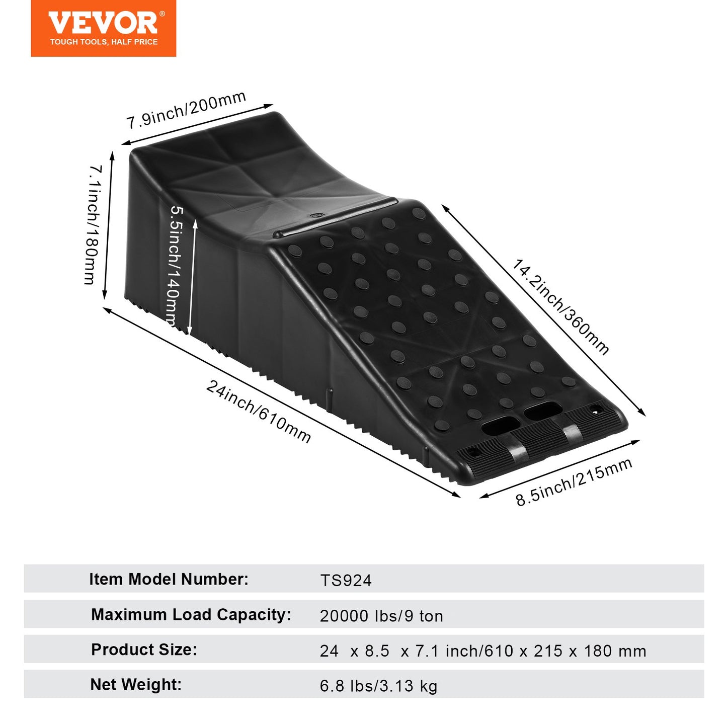 KFFKFF Vehicle Ramp, Single Unit Auto Service Ramp, 20000 lbs/9 ton Load Limit, 5.5" Elevation Auto Ramp, Robust Tire Ramp for Routine Car Care and Vehicle Upkeep