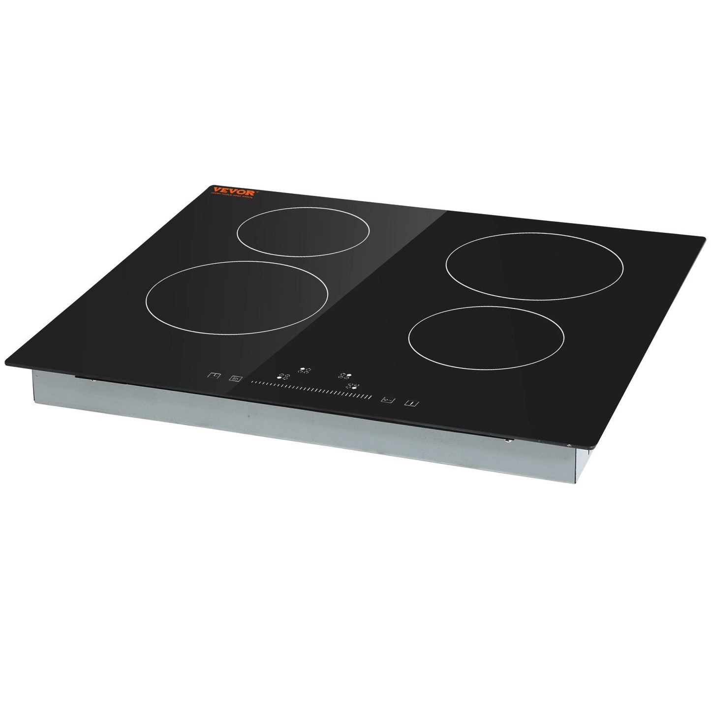Built in Electric Stove Top, 23.2 x 20.5 inch 4 Burners, 240V Glass Radiant Cooktop with Sensor Touch Control, Timer & Child Lock Included, 9 Power Levels for Simmer Steam Slow Cook Fry
