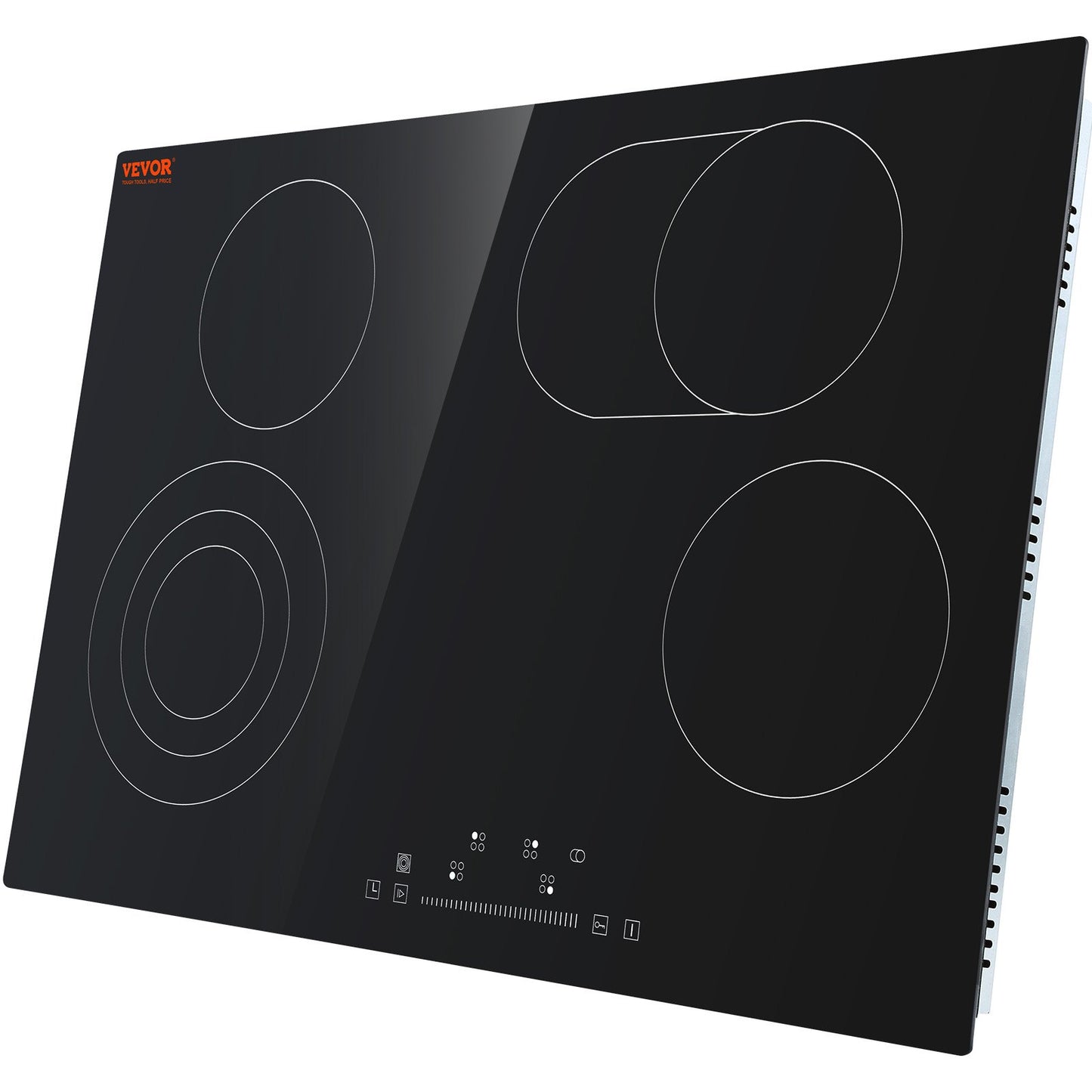 Built in Electric Stove Top, 30.3 x 20.5 inch 4 Burners, 240V Glass Radiant Cooktop with Sensor Touch Control, Timer & Child Lock Included, 9 Power Levels for Simmer Steam Slow Cook Fry