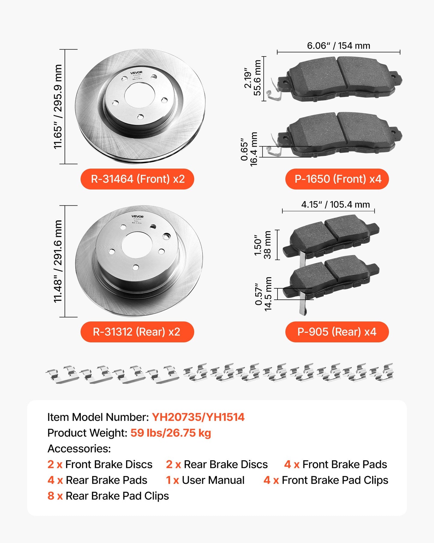 Front and Rear Brake Kit Compatible with 2013 Nissan Altima (Base, SL, SV & S Sedan), 2014-2018 Nissan Altima, 2019-2023 Nissan Altima (with Manual Parking Brake), Hollow Structure Front Rotors