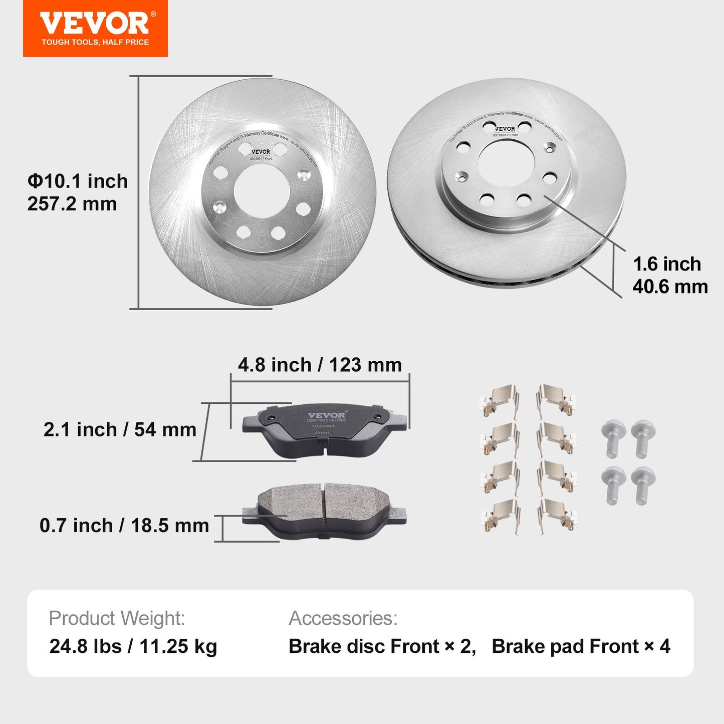 Front Brake Kit for Vauxhall Adam(M13), Corsa D (S07), Corsa D Box/Hatchback (S07), Brake Rotors Ceramic Brake Pads Replacement Kit, 257mm Front Rotors