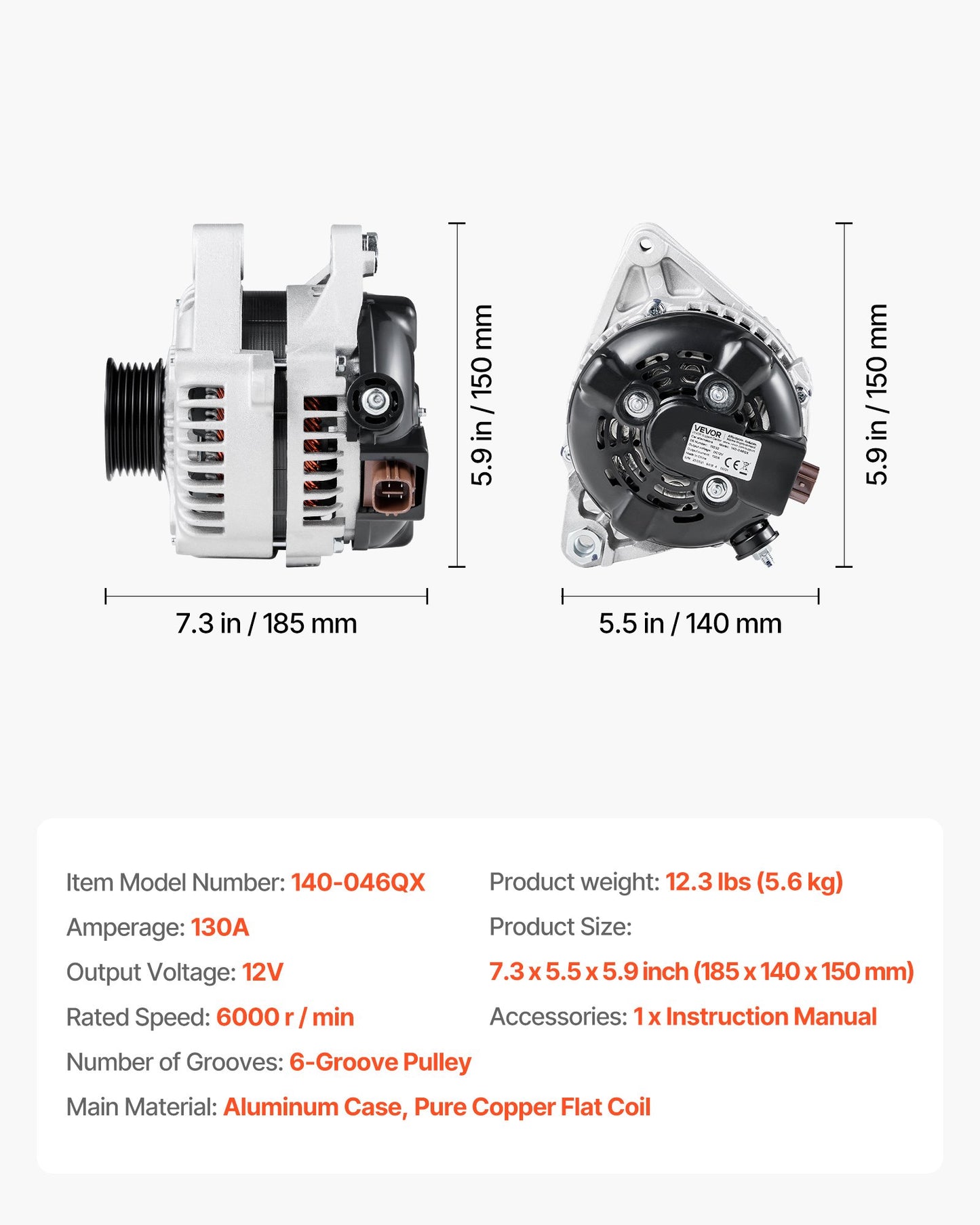 Car Alternator 11032, Fit for Toyota Highlander V6 3.3L 2004-2007, Sienna 2004-2006, Lexus RX330 3.3L 2004-2006, Automotive Replacement Alternator 27060-0A100, 27060-0A130, AL3315X, 400-52140R