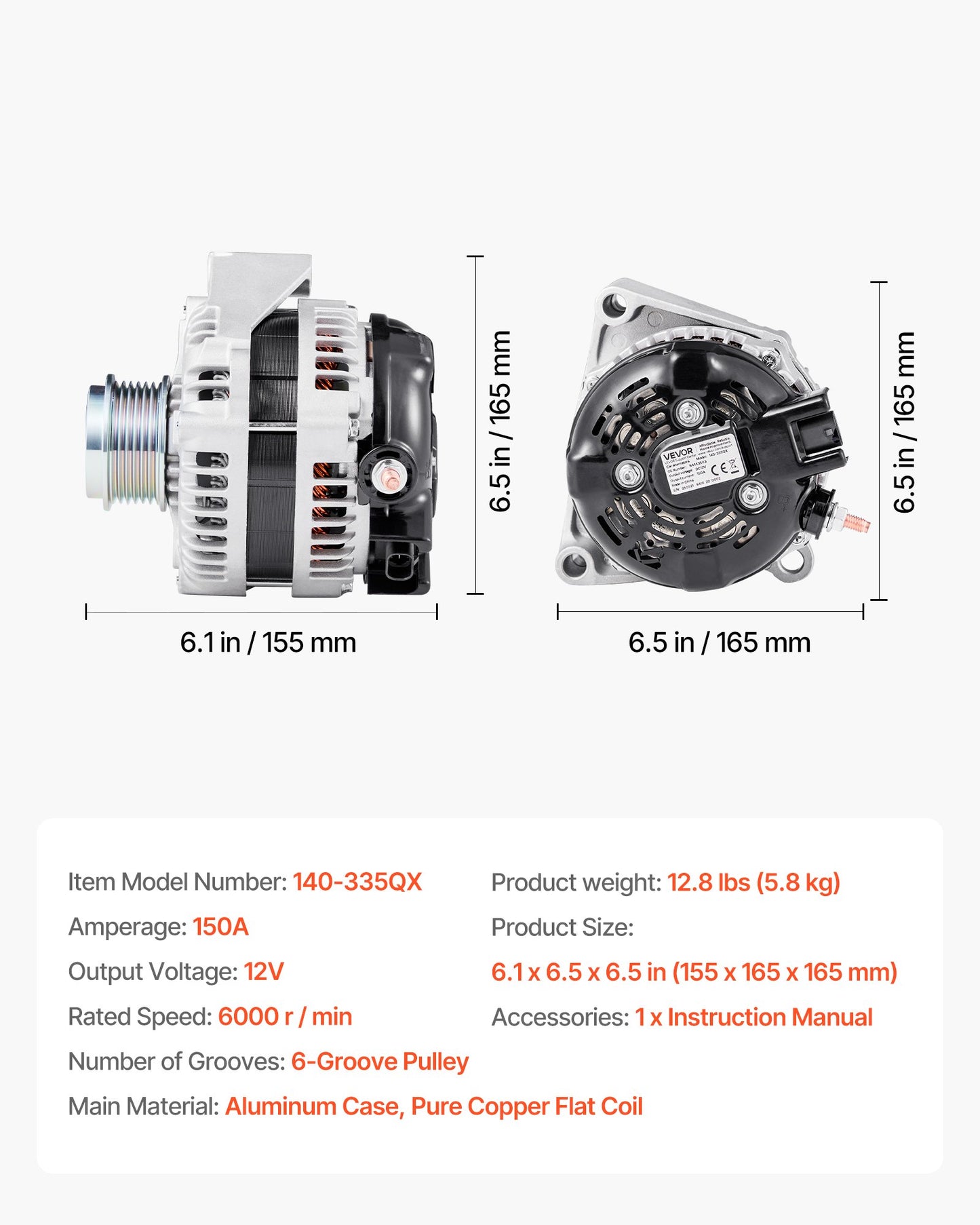 Car Alternator 84143543, Fit for Chevy Express 2500 V6 4.3L, V8 6.0L 2018-2019, GMC Sierra 1500 2014-2016, Yukon 2015-2019, Automotive Replacement Alternator 104211-8340, 22747894, TN1042119110