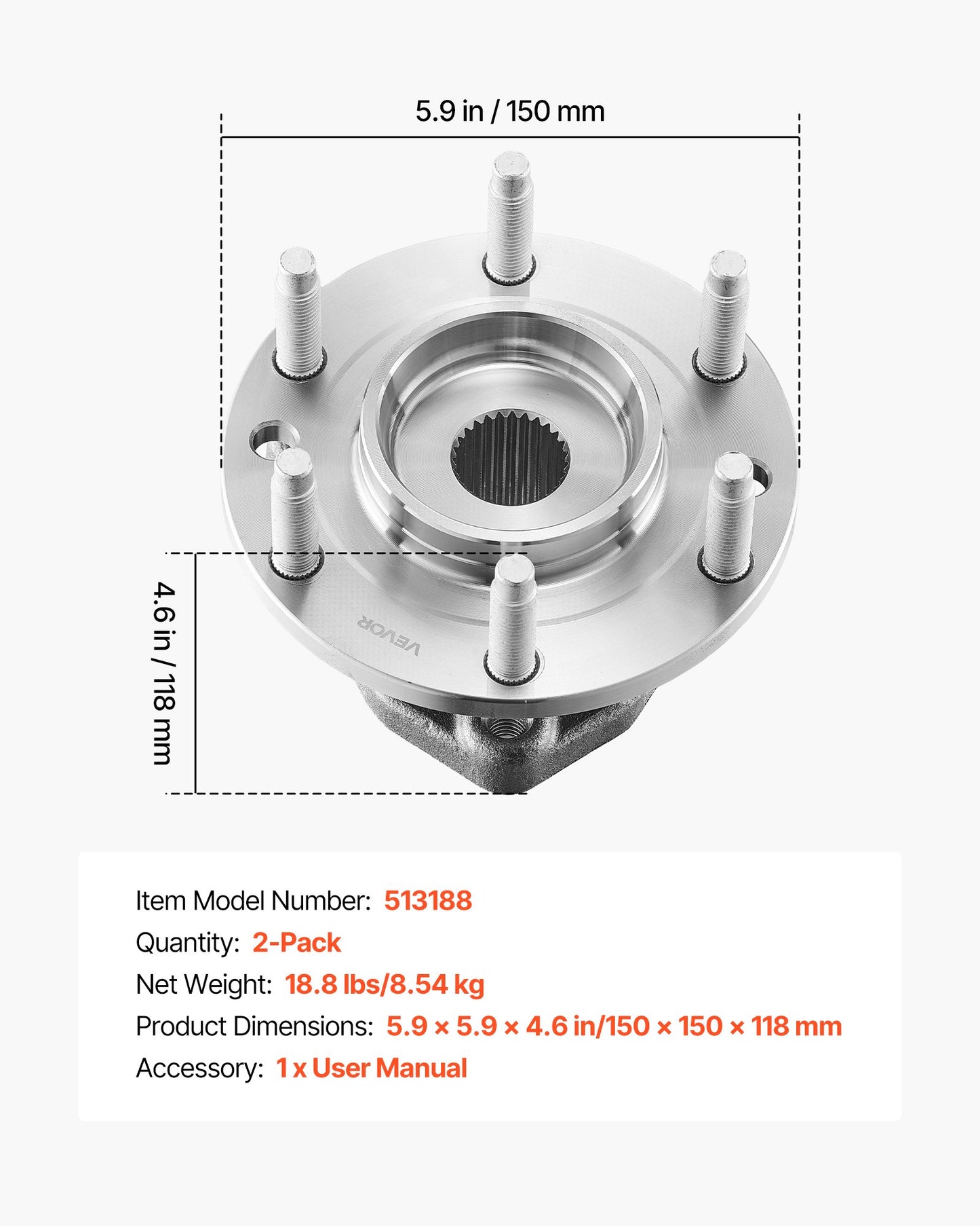 2PCS Front Wheel Bearing & Hub Assembly Fit for 2004-2007 Buick Rainier 2003-2006 Chevy SSR 2002-2009 GMC Envoy 2005-2009 Saab 9-7X OEM 513188, Wheel Bearing Hub Assembly Set with ABS Sensor