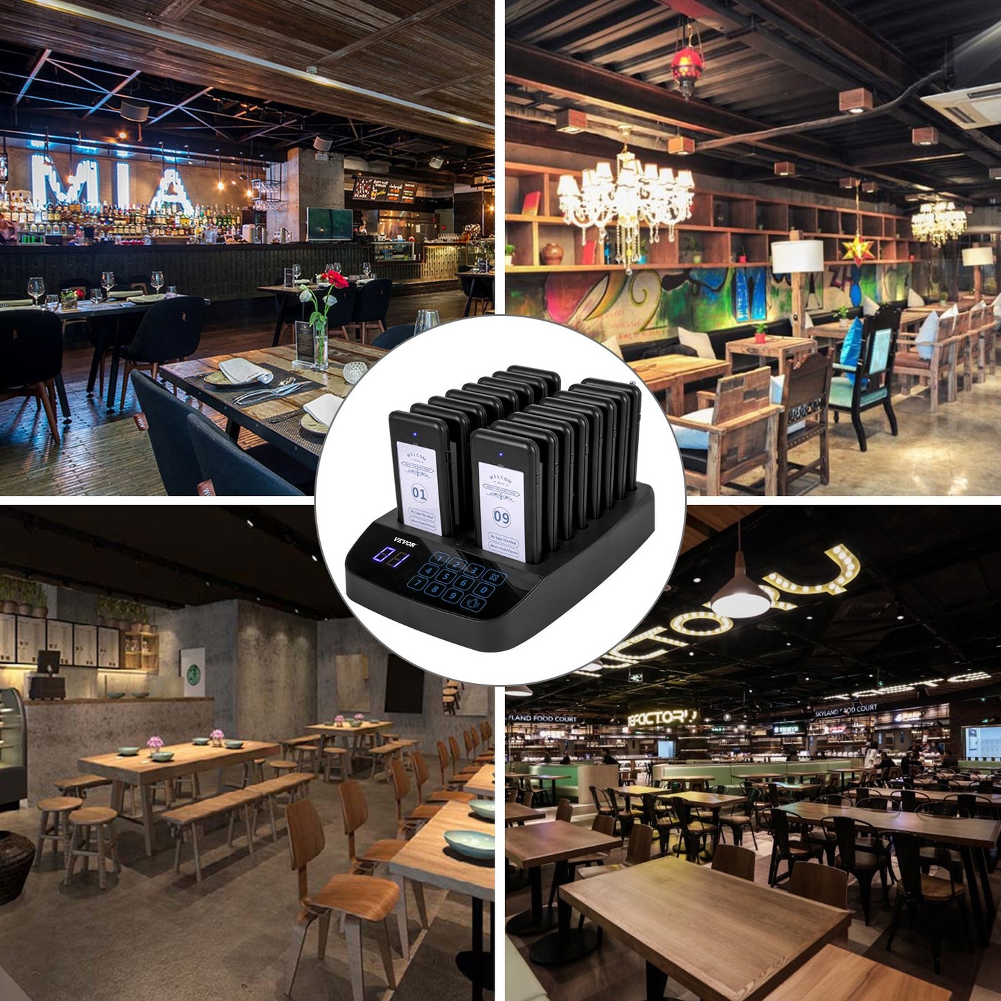 F101 Restaurant Pager System 16 Pagers, Max 98 Beepers Wireless Calling System, Touch Keyboard with Vibration, Flashing and Buzzer for Church, Nurse,Hospital & Hotel