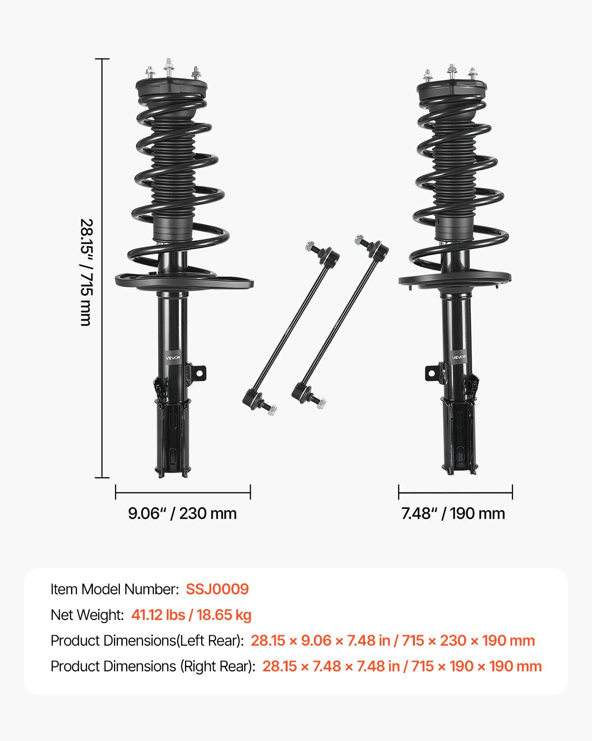 Rear Shock Absorber Strut Assembly, 2Pcs Shock and Strut Assembly with Stabilizer Bar & Coil Spring, Compatible with 2007-2011 Toyota Camry and 2008-2012 Toyota Avalon Models, OE 172401