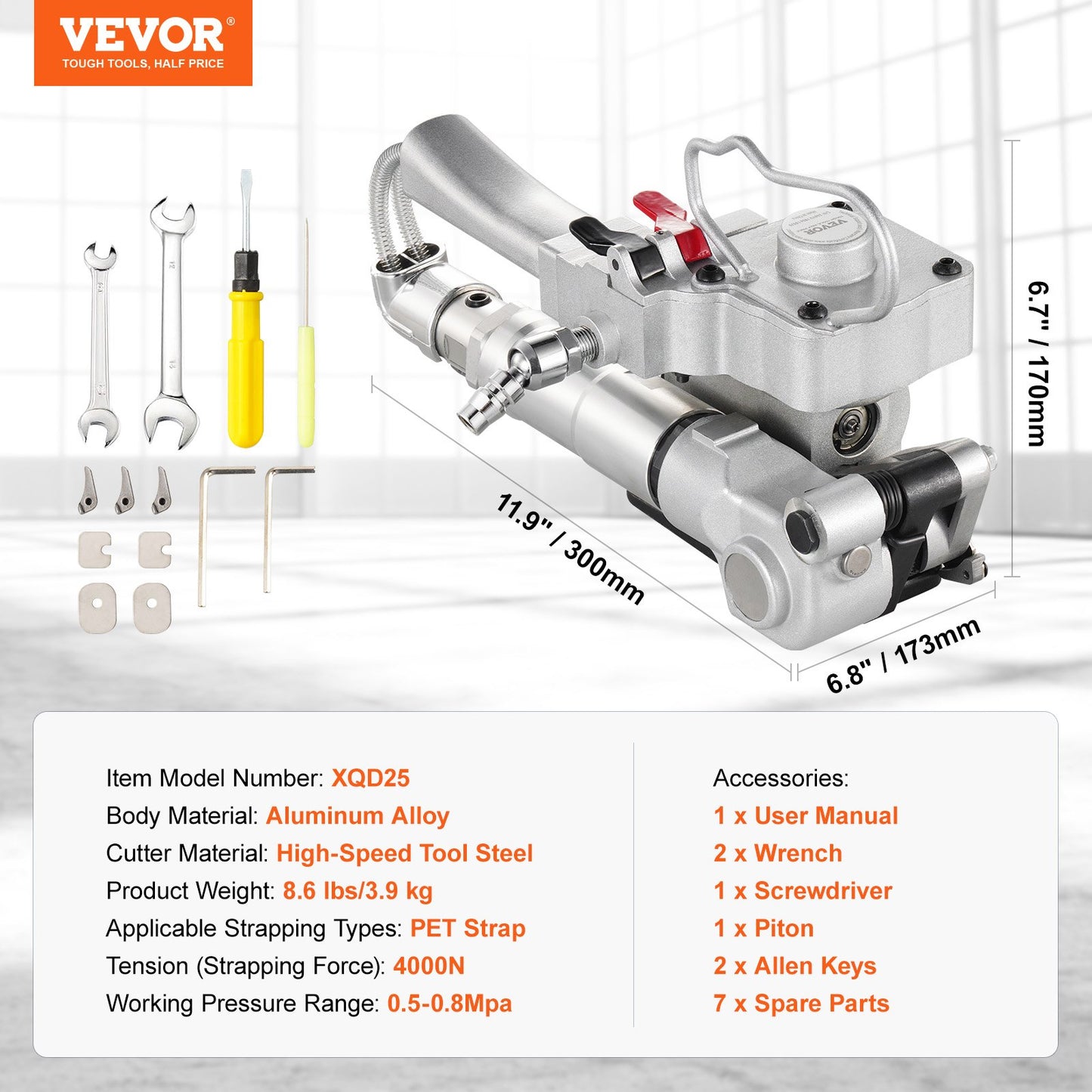 Pneumatic Strapping Tool, for 3/4"-1" Width PET Plastic Belt, Packaging Strapping Machine, Handheld Baler, Automatic Packaging Machine with 4000N Max Tension, Portable Banding Strapping Kit