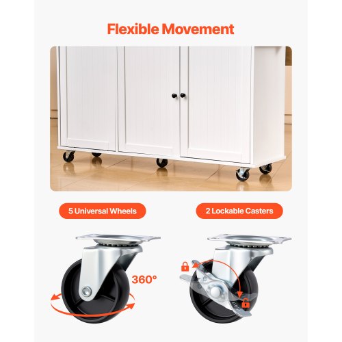 153 cm Kücheninselwagen mit Rollregal, Schrank, Tisch, Schublade, Klappplatte