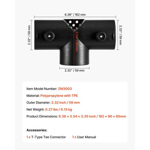 Dieselvärmarkontakt, 59 mm tillbehör till dieselvärmarkanalkontakt, T-formade 3-vägs luftventilskontakter med 2 90° roterbara ventiler, svarta skarvkopplingar för 2KW dieselvärmare | EU