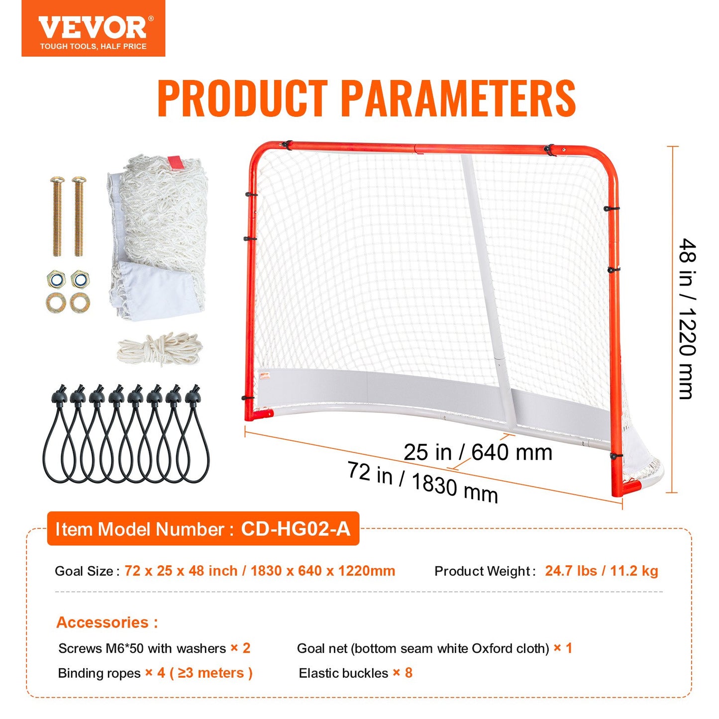 Street Hockey Net, Indoor Outdoor Steel Hockey Goal, Official Regulation Pro Hockey Training Goal Set, Portable Hockey Goal with Net, Easy Assemble, 72" x 48", White/Red