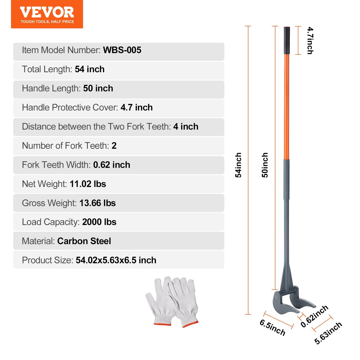 Pallet Buster, 50'' Carbon Steel Handle Pallet Breaker, 2000 lbs Weight Capacity, Heavy Duty Deck Board Removal Tool, Deck Wrecker with Non-Slip Grip for Efficient and Effortless Board Removal