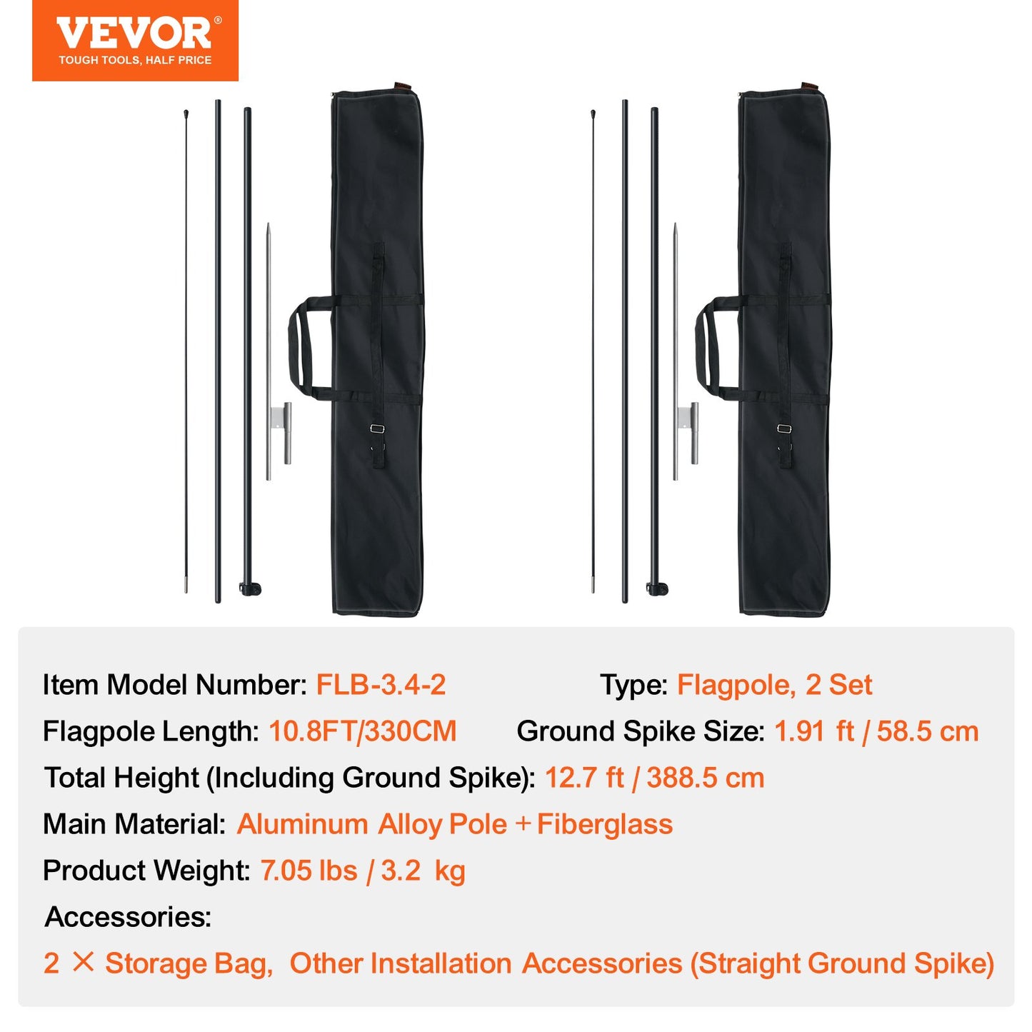 Feather Flag Pole Kit, 2 Packs Swooper Flag Pole 12.7 ft, Sign Flag Poles for Business Advertising Flags Outdoor, with Ground Stakes and A Carrying Bag (Flag Not Included)