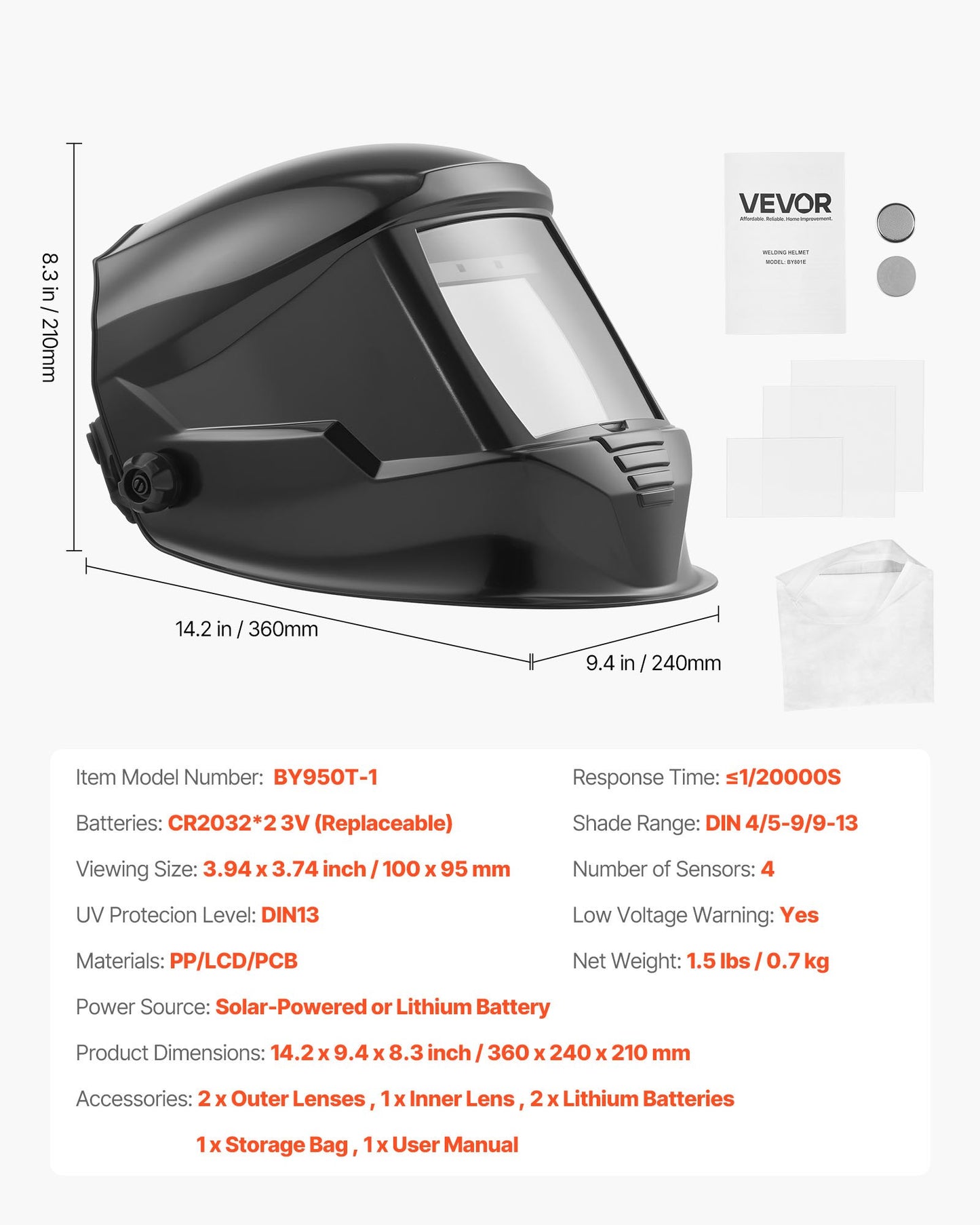 Welding Helmet Auto Darkening, 3.94" x 3.74" True Color Welding Hood, 1/1/1/1 Solar-Powered Welder Mask 4 Arc Sensors, Wide Shade 4/5-9/9-13 for TIG MIG ARC Weld Grinding Cutting - METIS Series