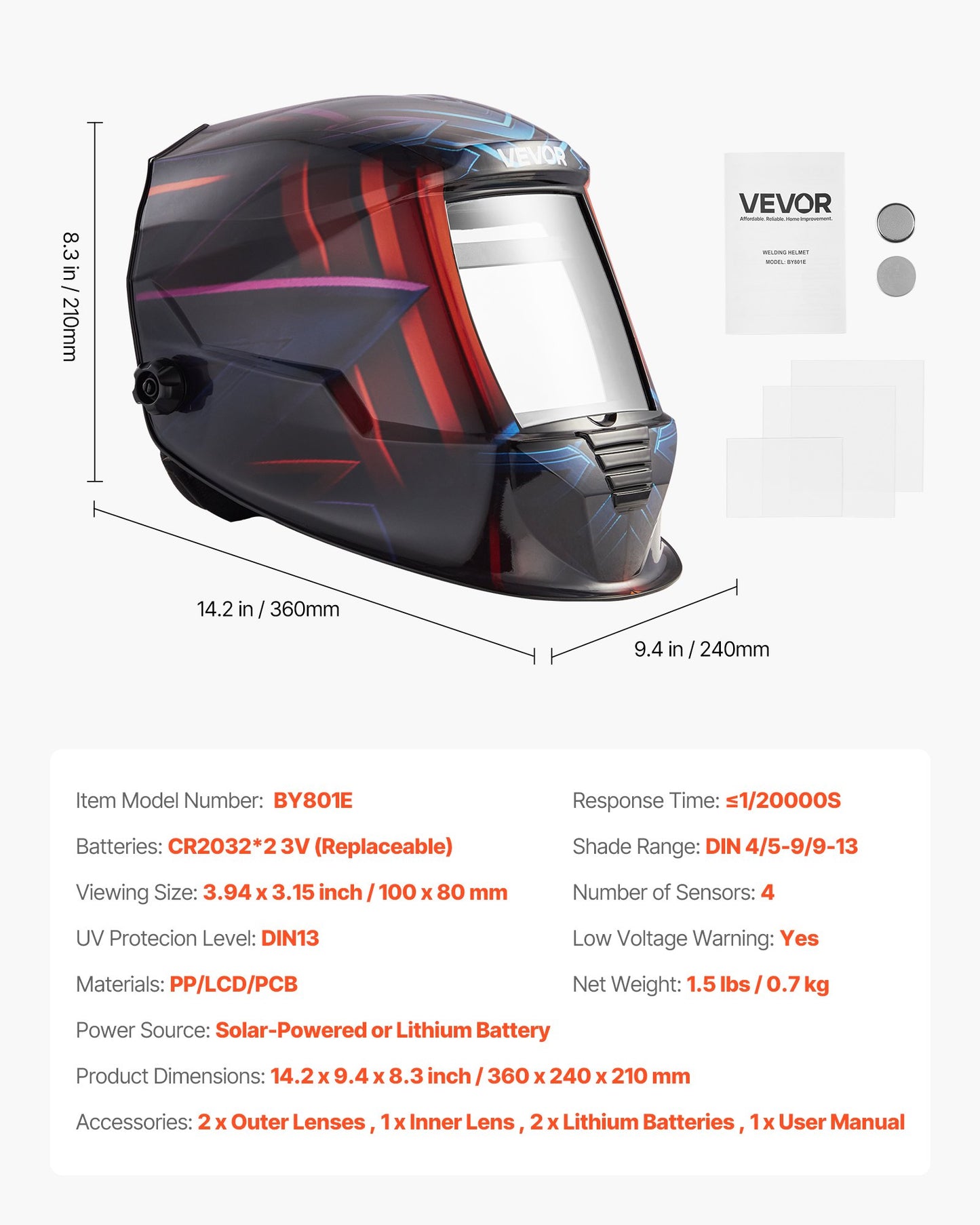 Welding Helmet Auto Darkening True Color, 3.94" x 3.15" Welding Hood Solar-Powered, Welder Mask with 4 Arc Sensors, Wide Shade 4/5-9/9-13 for TIG MIG ARC Weld Cut Grinding - METIS Series