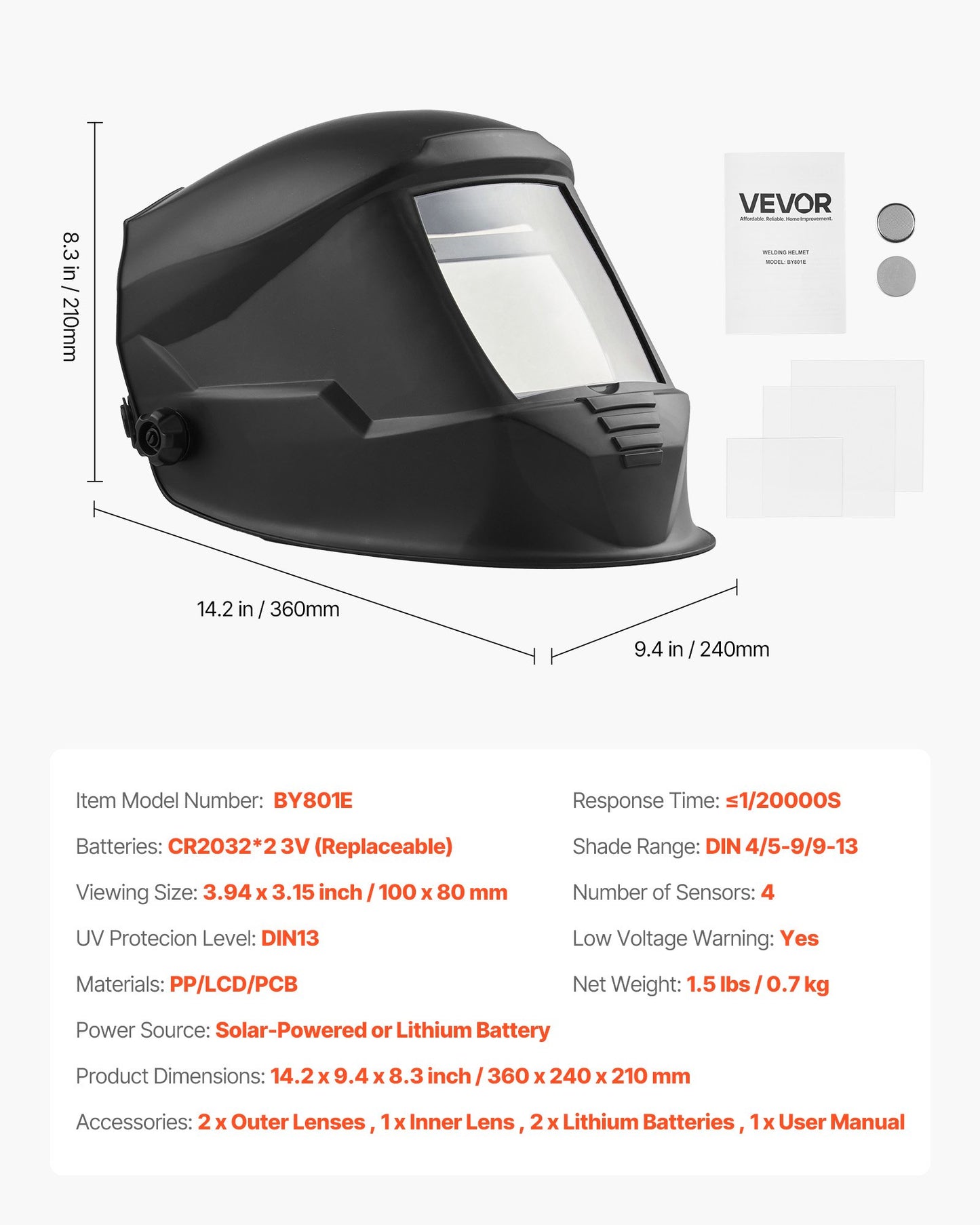 Welding Helmet Auto Darkening, 3.94" x 3.15" True Color Welding Hood, Solar-Powered Welder Mask 4 Arc Sensors, Wide Shade 4/5-9/9-13 for TIG MIG Weld Cutting Grinding Application - METIS Series