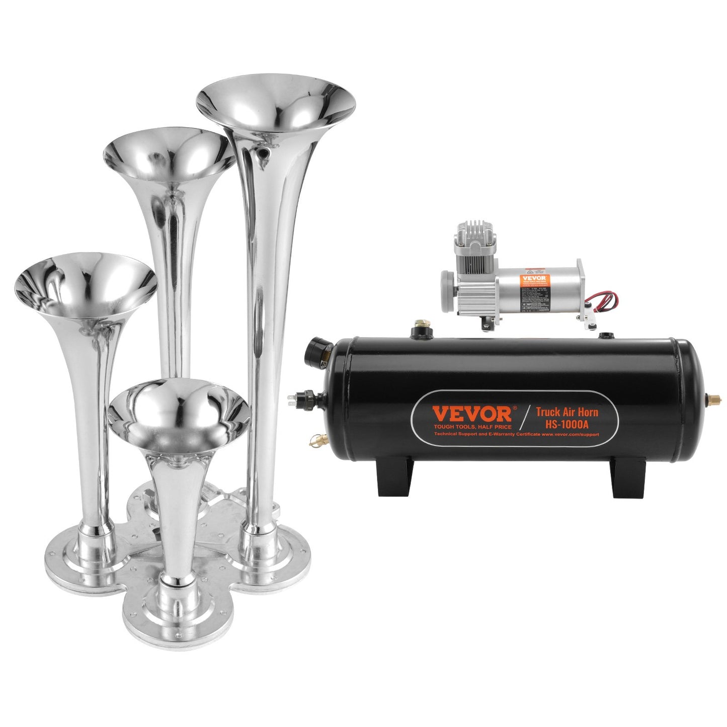 Zughupen-Kit, 4 Trompeten, Drucklufthupen-Kit, 160 psi, Luftkompressor, 2,6-Gallonen-Tank