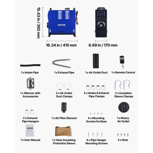 Dieselvärmare, 8KW, DC 12V/24V, Allt-i-ett Bärbar Dieselluftvärmare med Fjärrkontroll och LCD-skärm, Snabb Uppvärmning Låg Tystnad, 5 L Bränsletank för Fordon, Skåpbilar, Husbilar, Campers och Lastbilar | EU