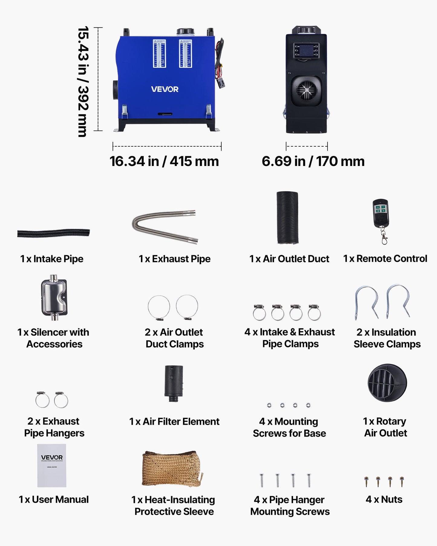 Diesel Heater, 8KW, DC 12V/24V, All in One Portable Diesel Air Heater with Remote Control and LCD Screen, Fast Heating Low Noise, 1.3 Gal Fuel Tank for Vehicles, Vans, RVs, Campers, and Trucks