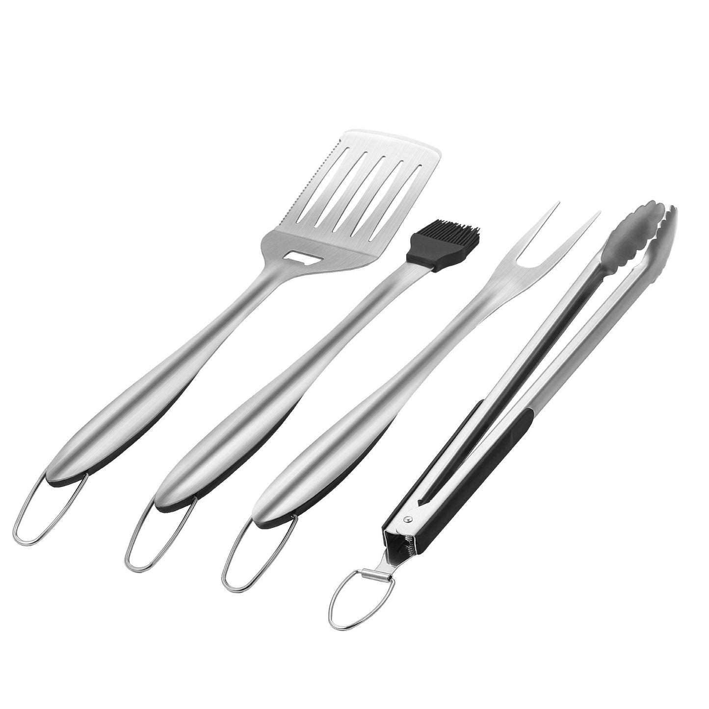 Grilling Accessories, 4PCS BBQ Grill Tool Set, Heavy Duty Stainless Steel Barbecue Tools, Kitchen Utensils with Tong, Spatula, Fork, Brush, for Outdoor Grills, Gift for Father Men Husband