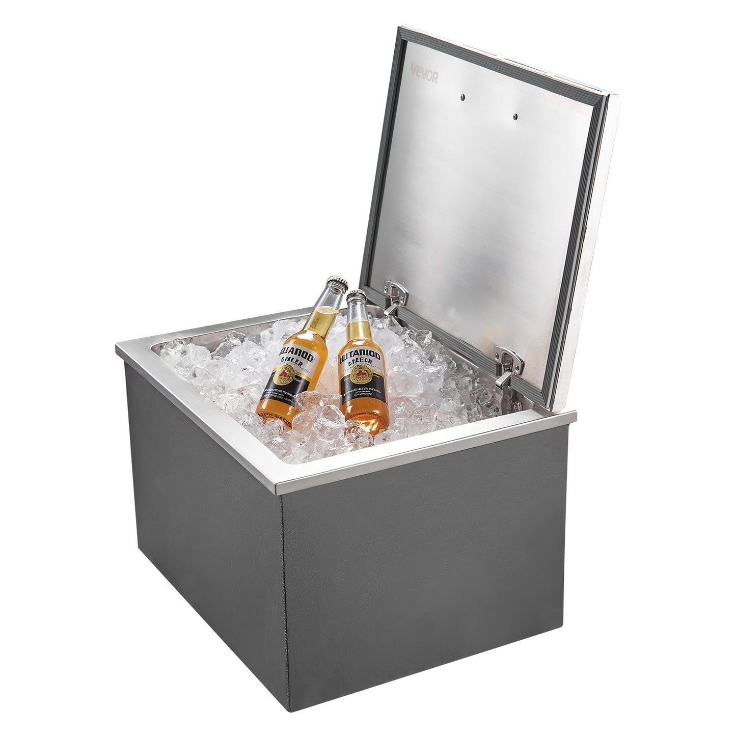 Drop in Ice Chest, 28"L x 20"W x 17"H Stainless Steel Drop in Cooler, 113.7 Quart Commercial Ice Bin with Flip Lid for Outdoor Kitchen Patio Bar, Drain-pipe Set Included, for Cold Wine Beer
