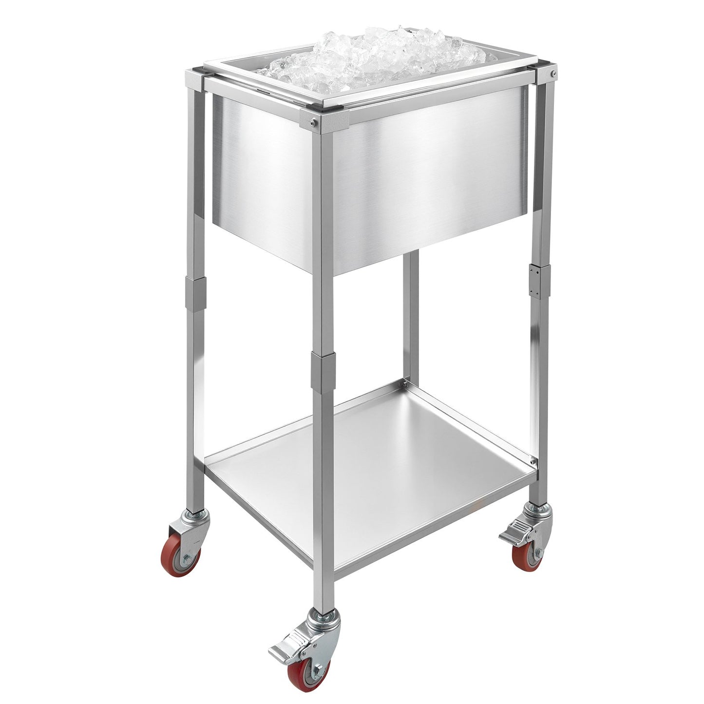 Rolling Ice Chest Cooler Cart, 22"L x 16"W x 38"H Stainless Steel Cooling Bin on Wheels, 32.8 Quart Outdoor Stand Up Cooler Trolley with Shelf, for Patio Backyard Party Bar Cold Drinks