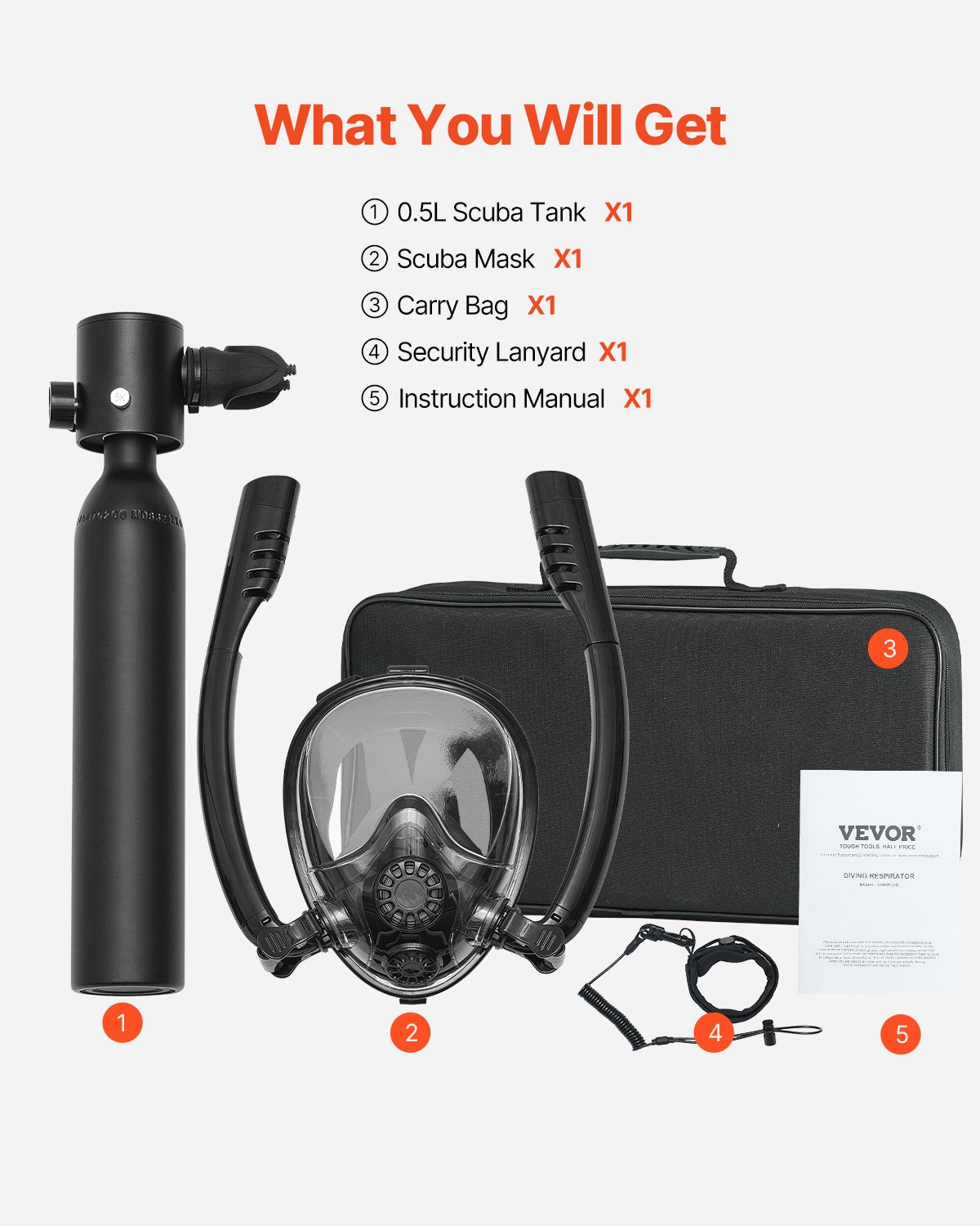 Scuba Tank, 0.5L Portable Scuba Diving Tank, Diving Oxygen Cylinder Supports 5-10 Minutes Underwater Breathing, 98.43 ft Diving Depth, Lung Tank Kit with Snorkel Mask for Underwater Exploration
