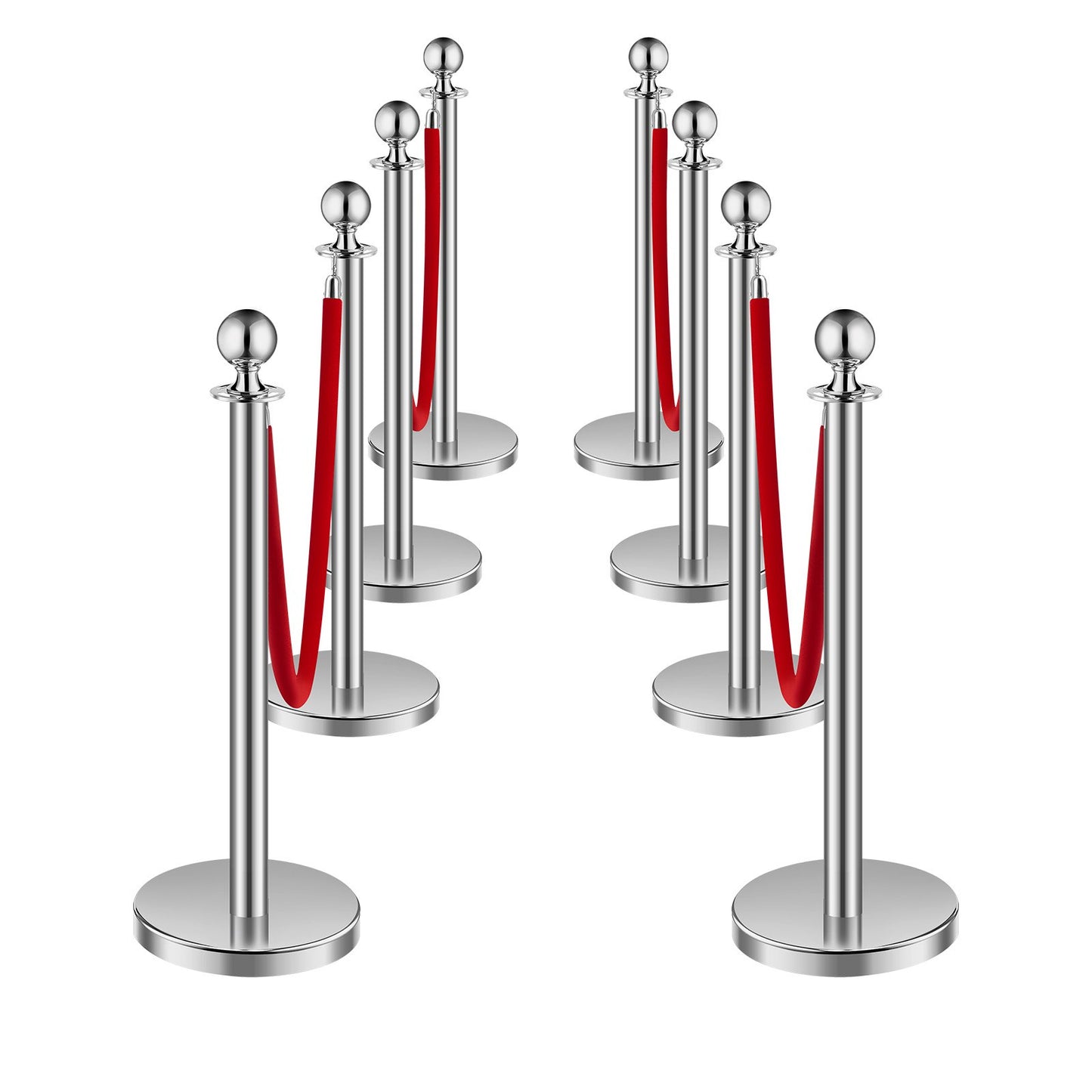 8 pcs Silver Standing Pole 4 Red Velvet Rep Sand Injection Hollow Base
