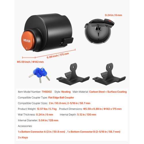 släpvagnskopplingslås passar 2 & 2-5/16-tums kopplingar släpvagnslås | EU