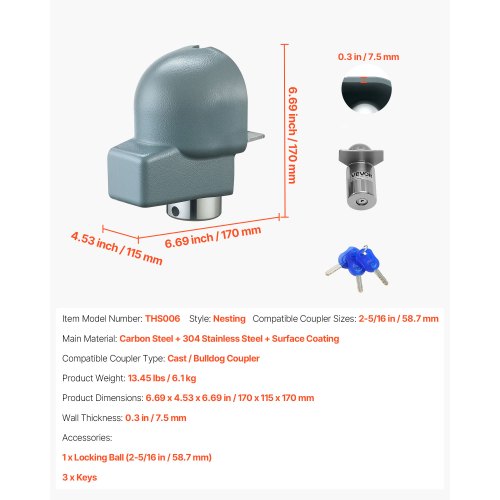 släpvagnslås passar 2-5/16 tum gjutna/bulldog släpvagnskopplingar dragkroklås | EU