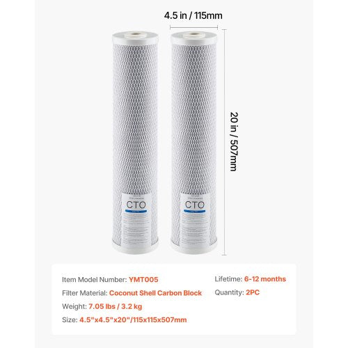 Wasserfilterkartusche für das ganze Haus, 4,5 x 20 Zoll, CTO Carbon, 2er-Pack